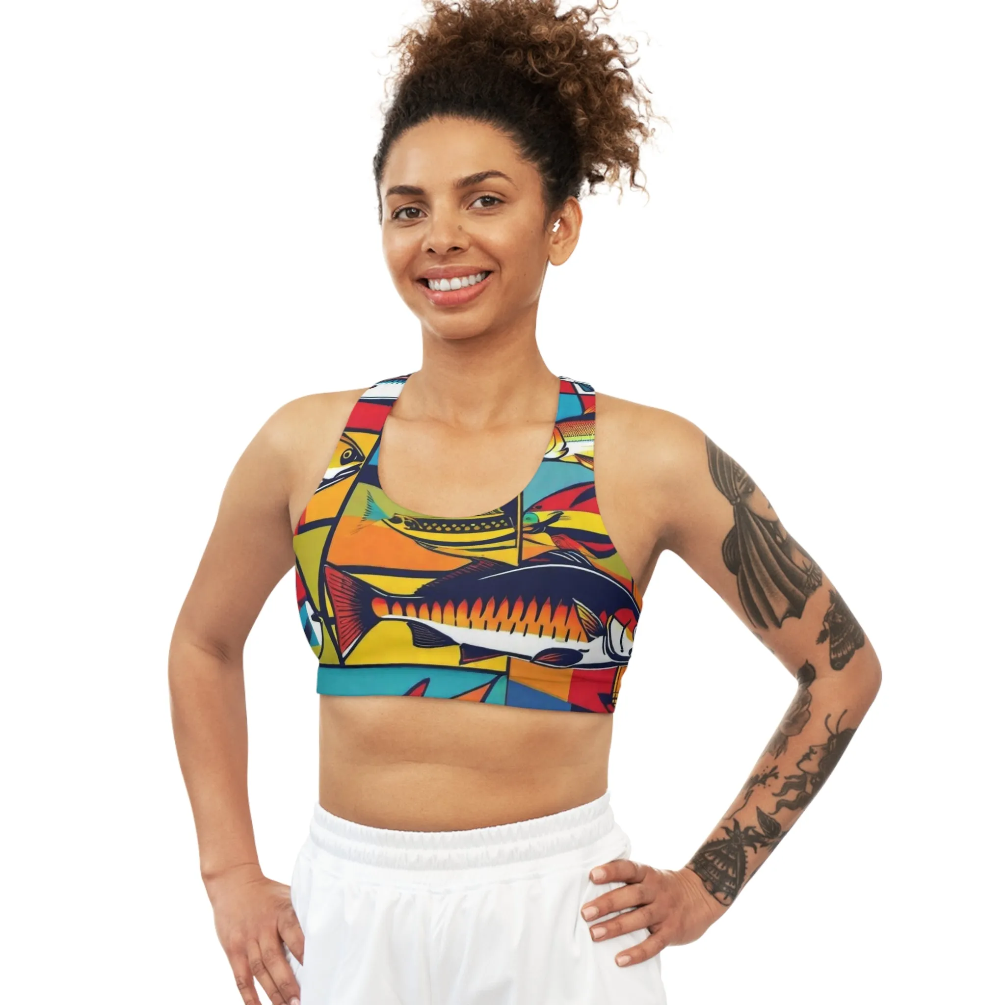 Americana Fish Print Women's Seamless Sports Bra
