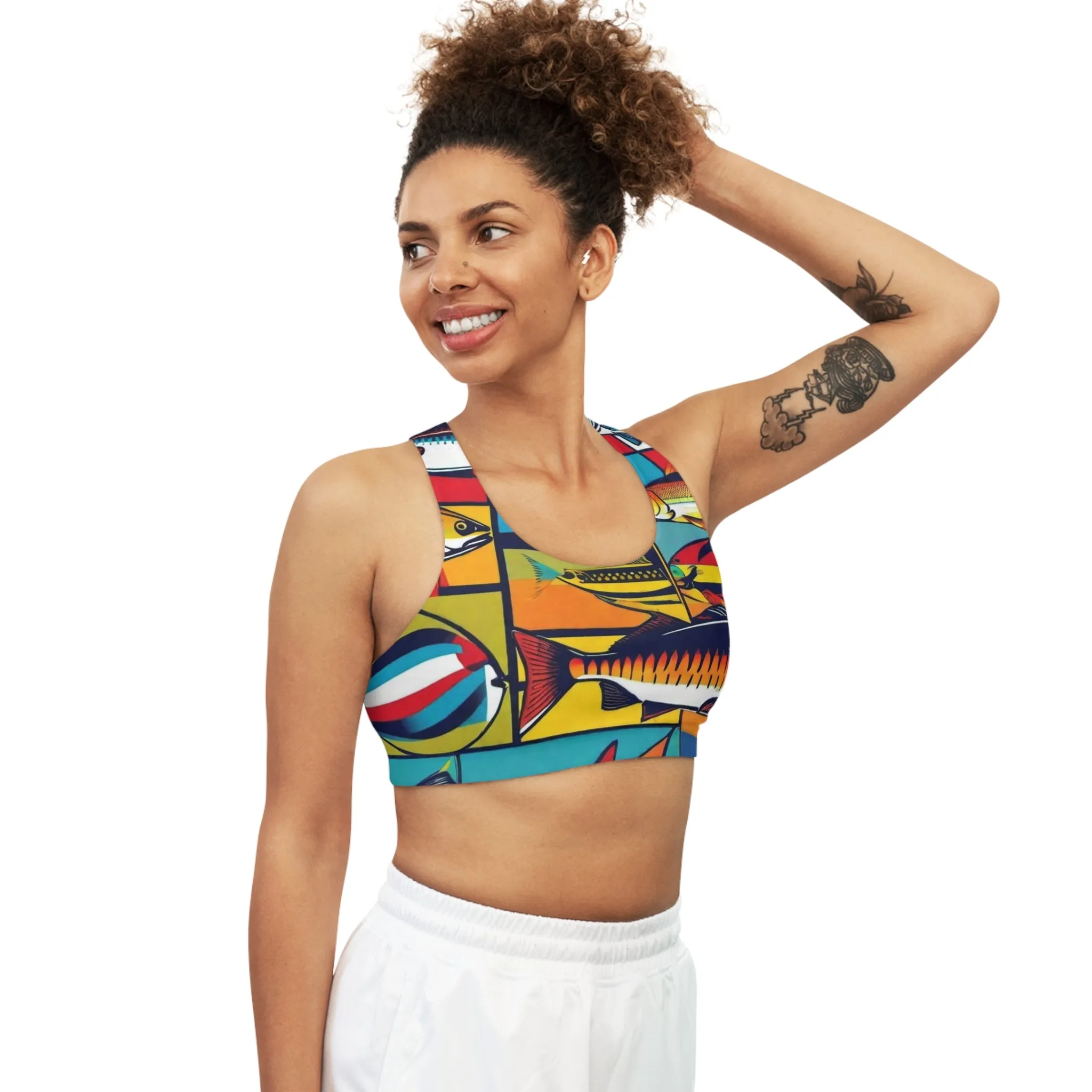 Americana Fish Print Women's Seamless Sports Bra