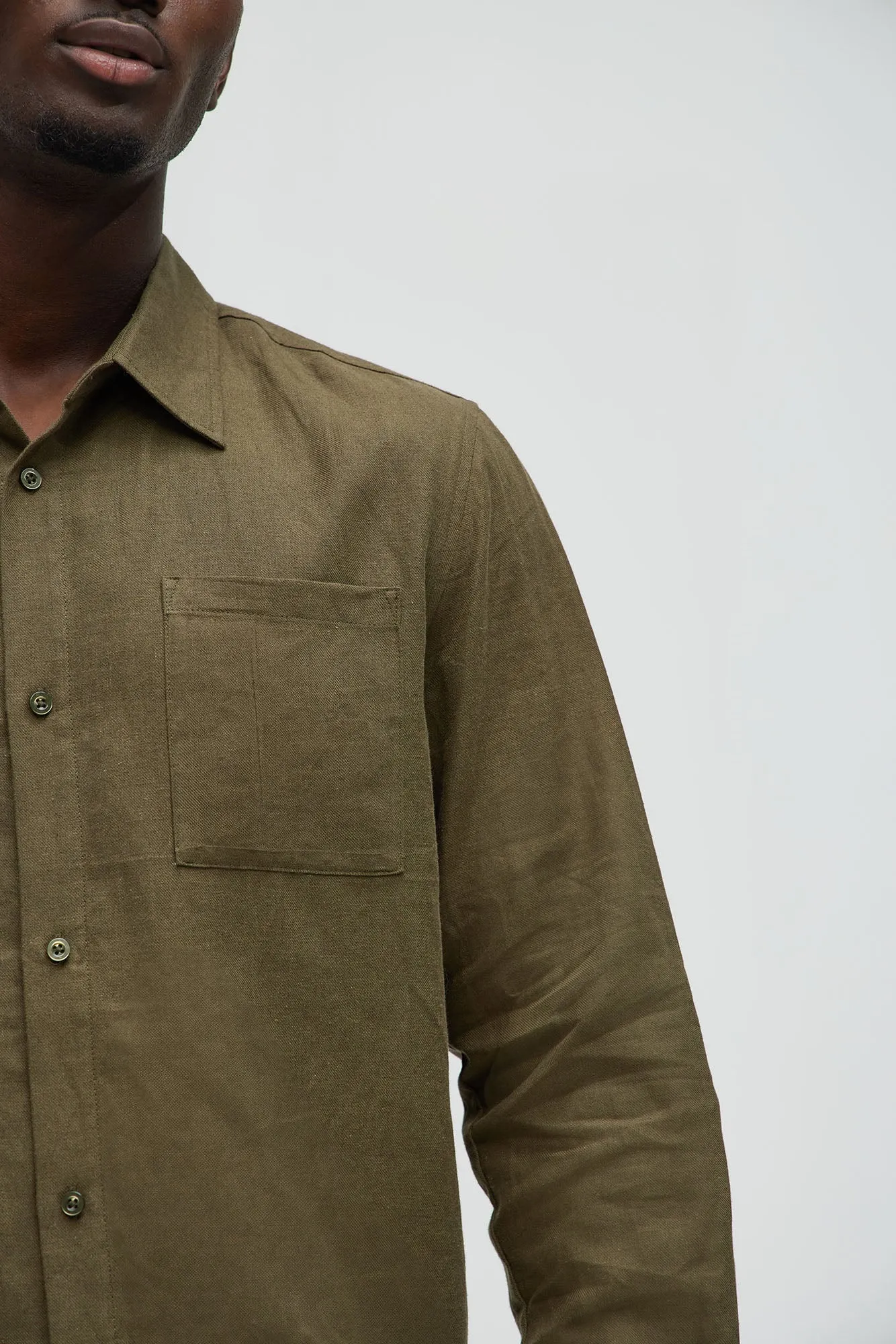 Bahamas Linen Long Sleeve Shirt - Olive