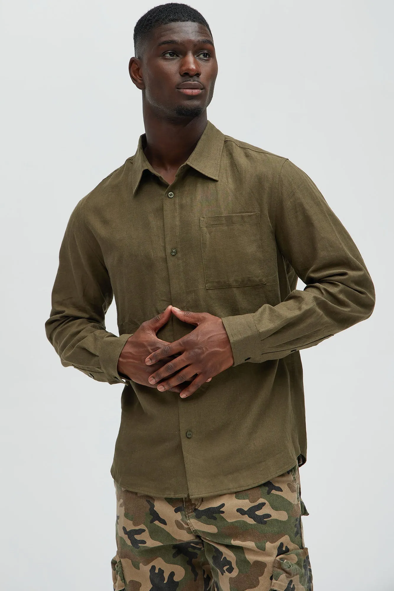 Bahamas Linen Long Sleeve Shirt - Olive