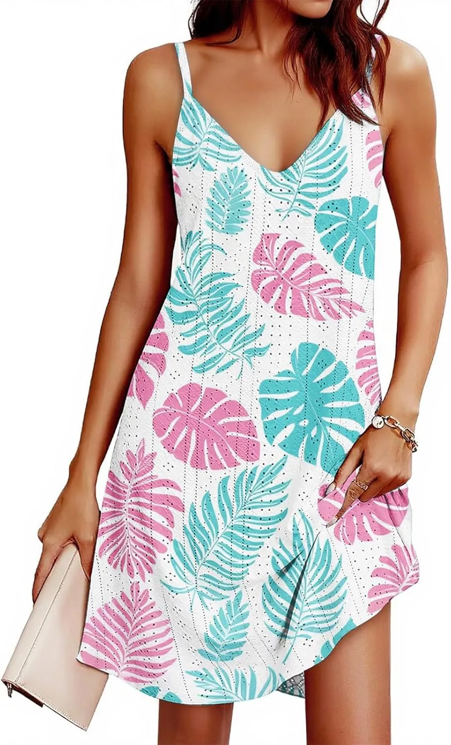 Beach Vacation Clothes for Women 2025 Trendy V Neck Eyelet Dress Sleeveless Floral Sun Dress Beach Cover Up Dress