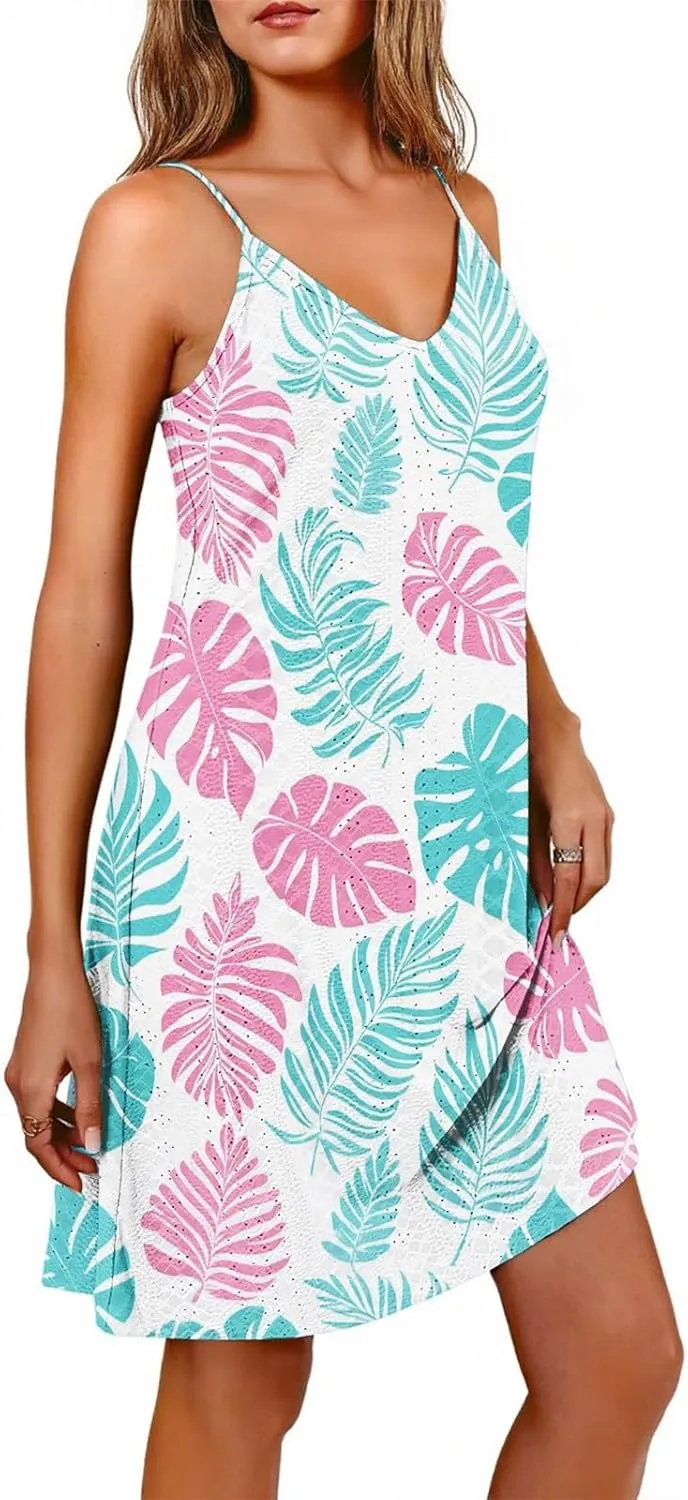 Beach Vacation Clothes for Women 2025 Trendy V Neck Eyelet Dress Sleeveless Floral Sun Dress Beach Cover Up Dress