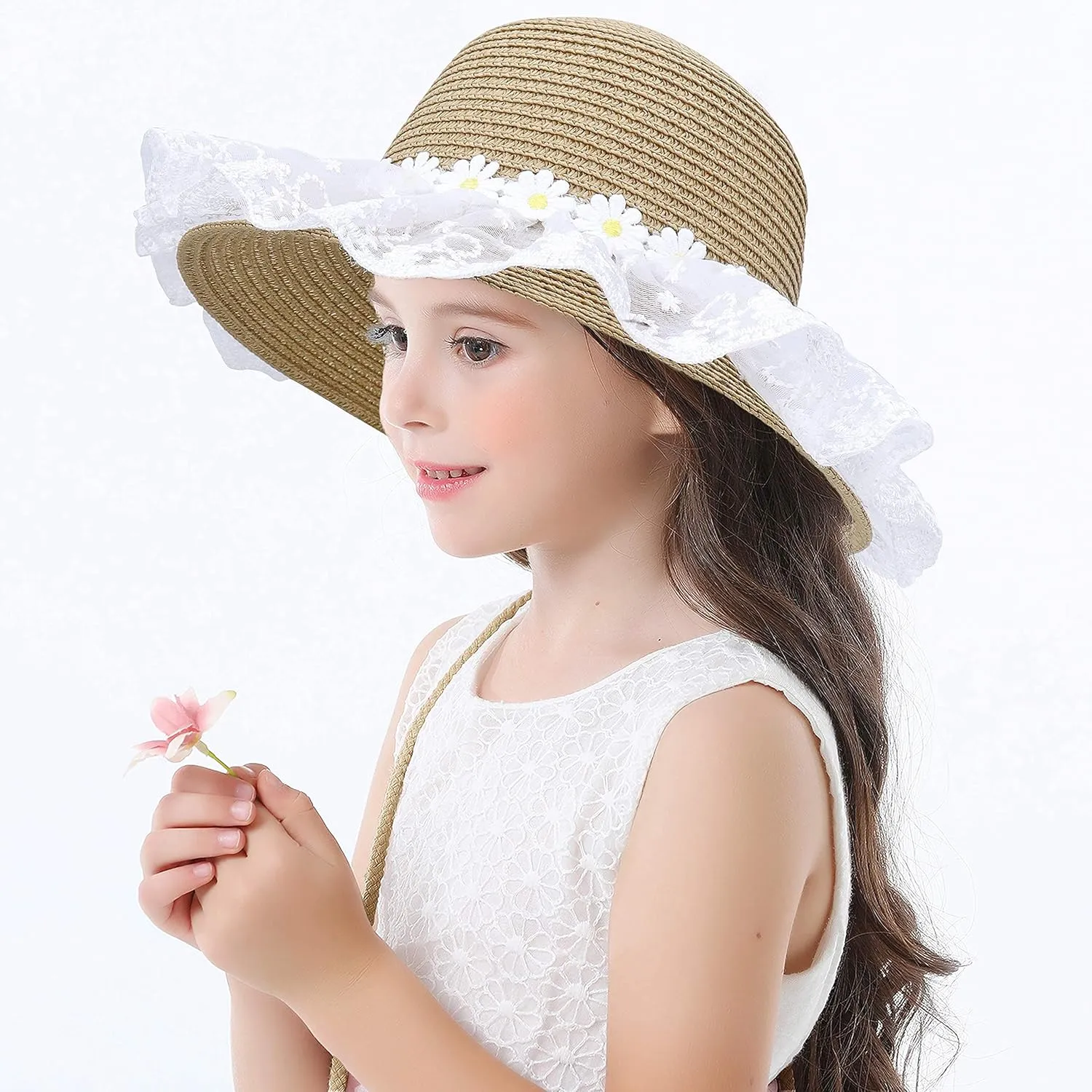 Bienvenu Girls Hats for Kids Beach Hat Wide Brim with Bag Set Girls Straw Hat