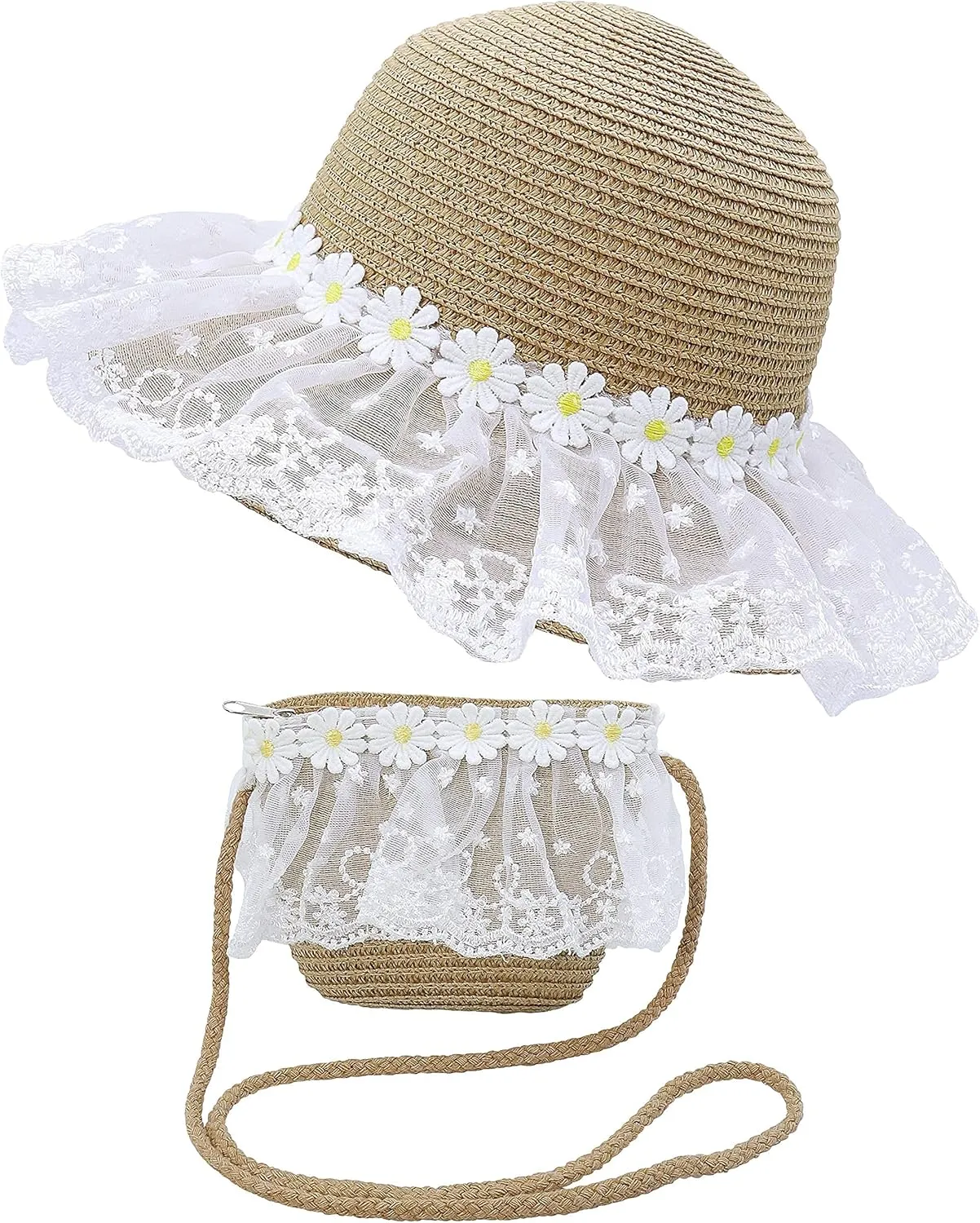 Bienvenu Girls Hats for Kids Beach Hat Wide Brim with Bag Set Girls Straw Hat