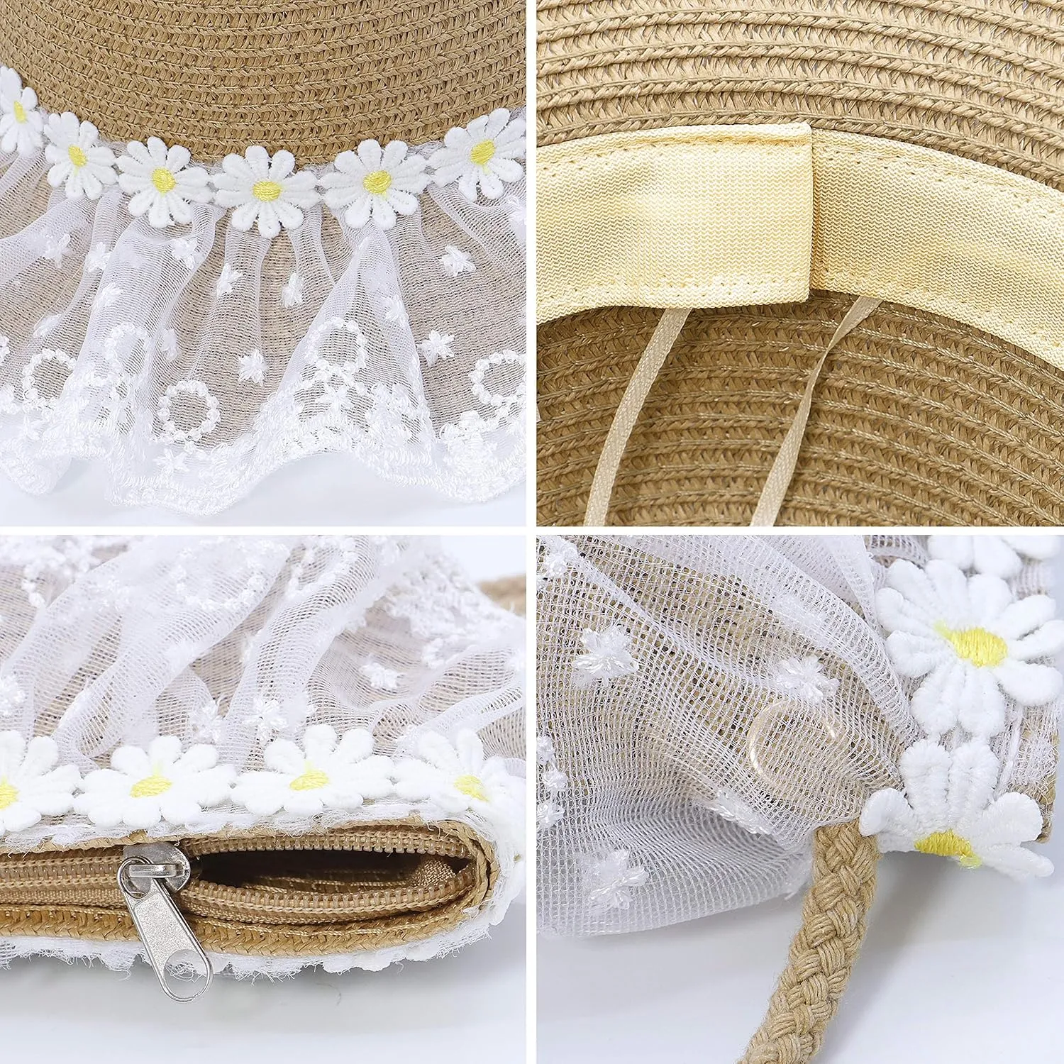 Bienvenu Girls Hats for Kids Beach Hat Wide Brim with Bag Set Girls Straw Hat