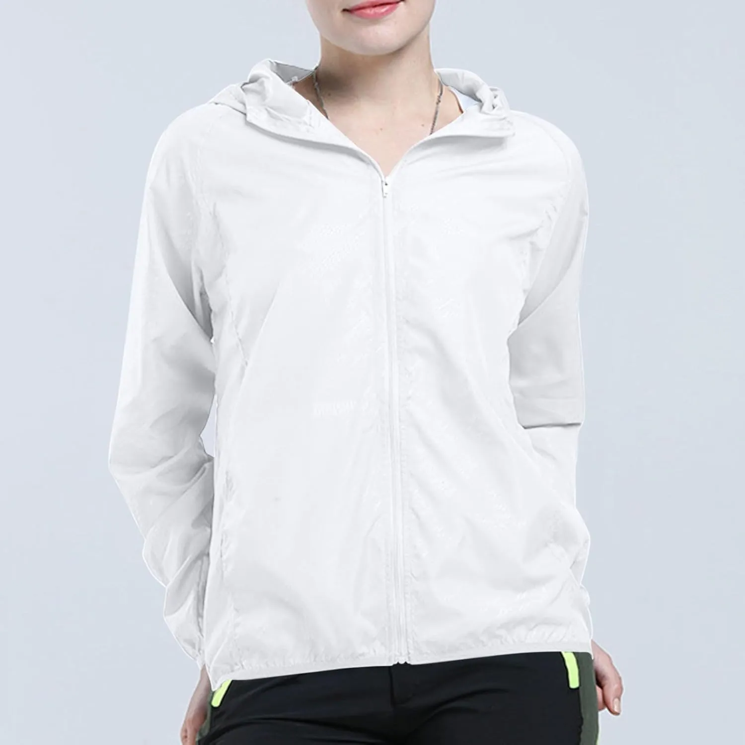 Binmer Women Men Windproof Jacket Plus Size Lightweight Sun Protection Hooded Full Zip Windbreaker Outdoor Riding Sports Coat