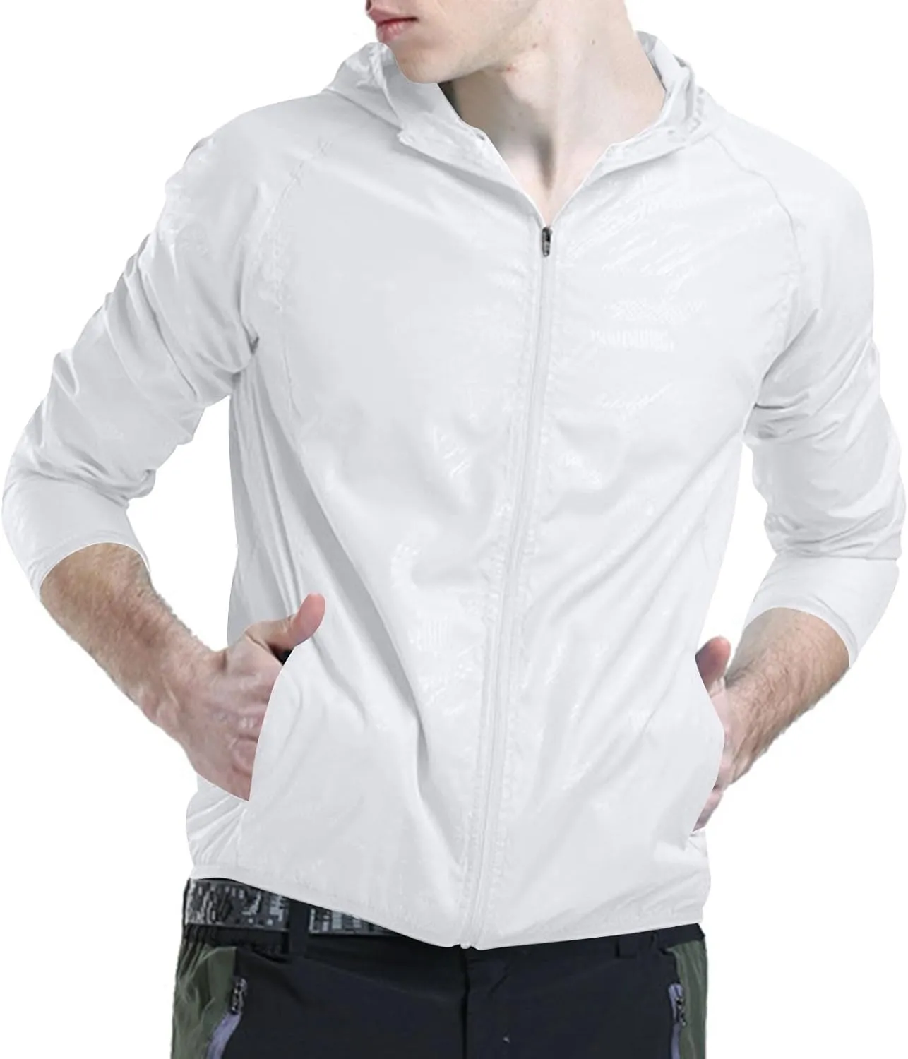 Binmer Women Men Windproof Jacket Plus Size Lightweight Sun Protection Hooded Full Zip Windbreaker Outdoor Riding Sports Coat