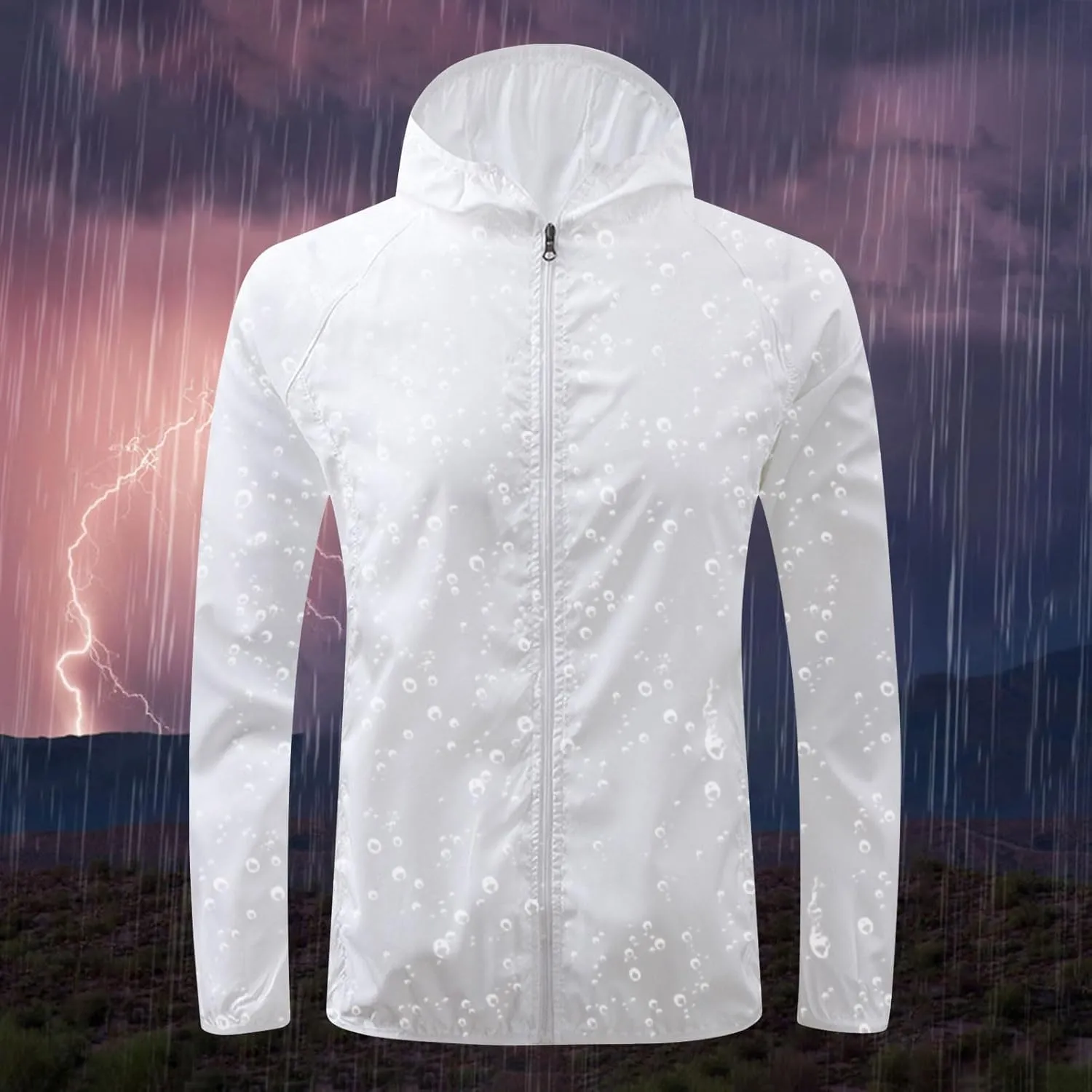 Binmer Women Men Windproof Jacket Plus Size Lightweight Sun Protection Hooded Full Zip Windbreaker Outdoor Riding Sports Coat