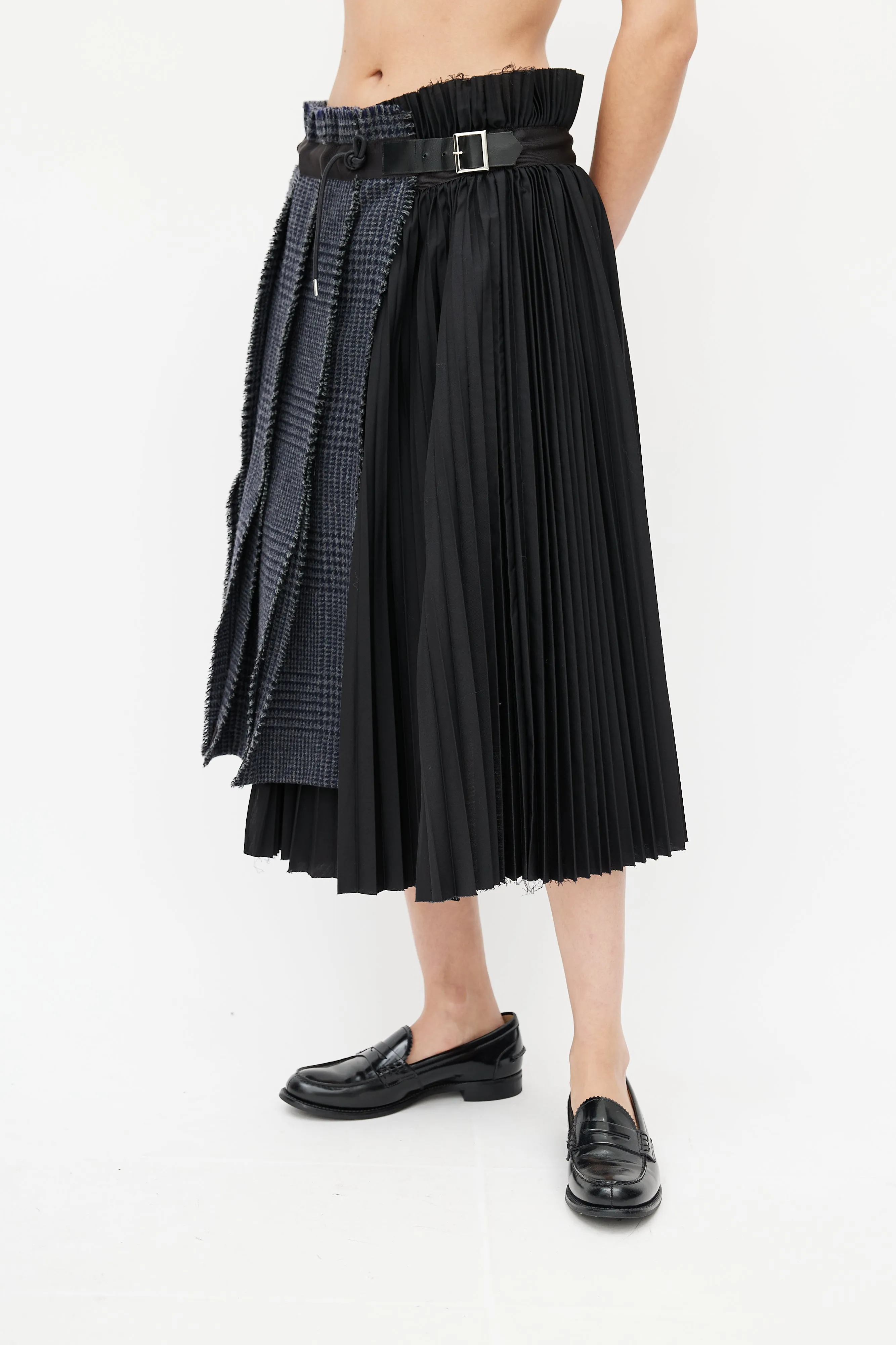 Black & Blue Pleated Plaid Skirt