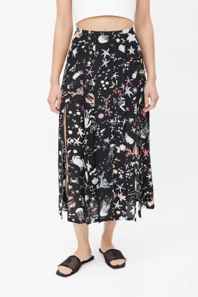 Black & Multicolour Pleated Ocean Skirt