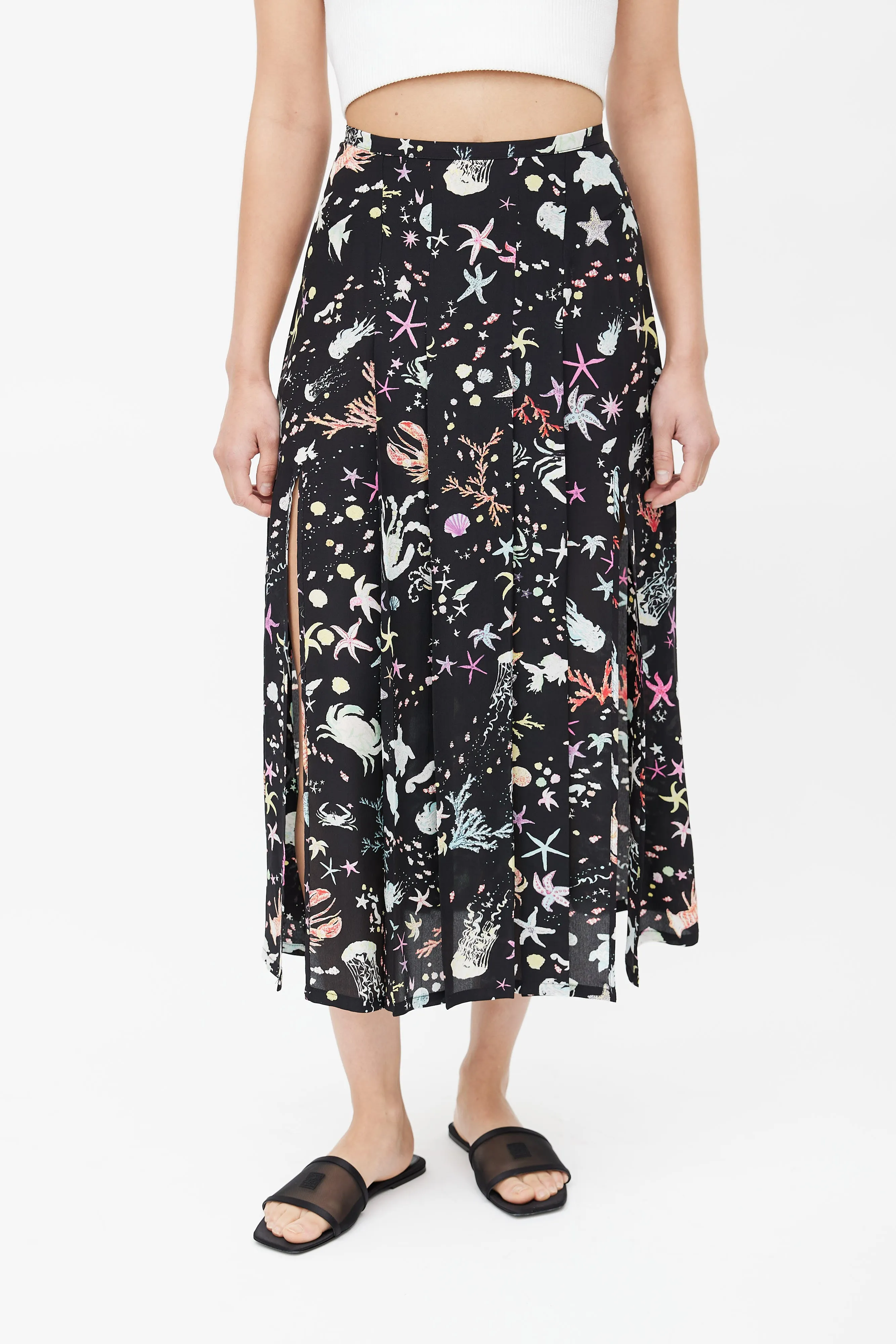 Black & Multicolour Pleated Ocean Skirt