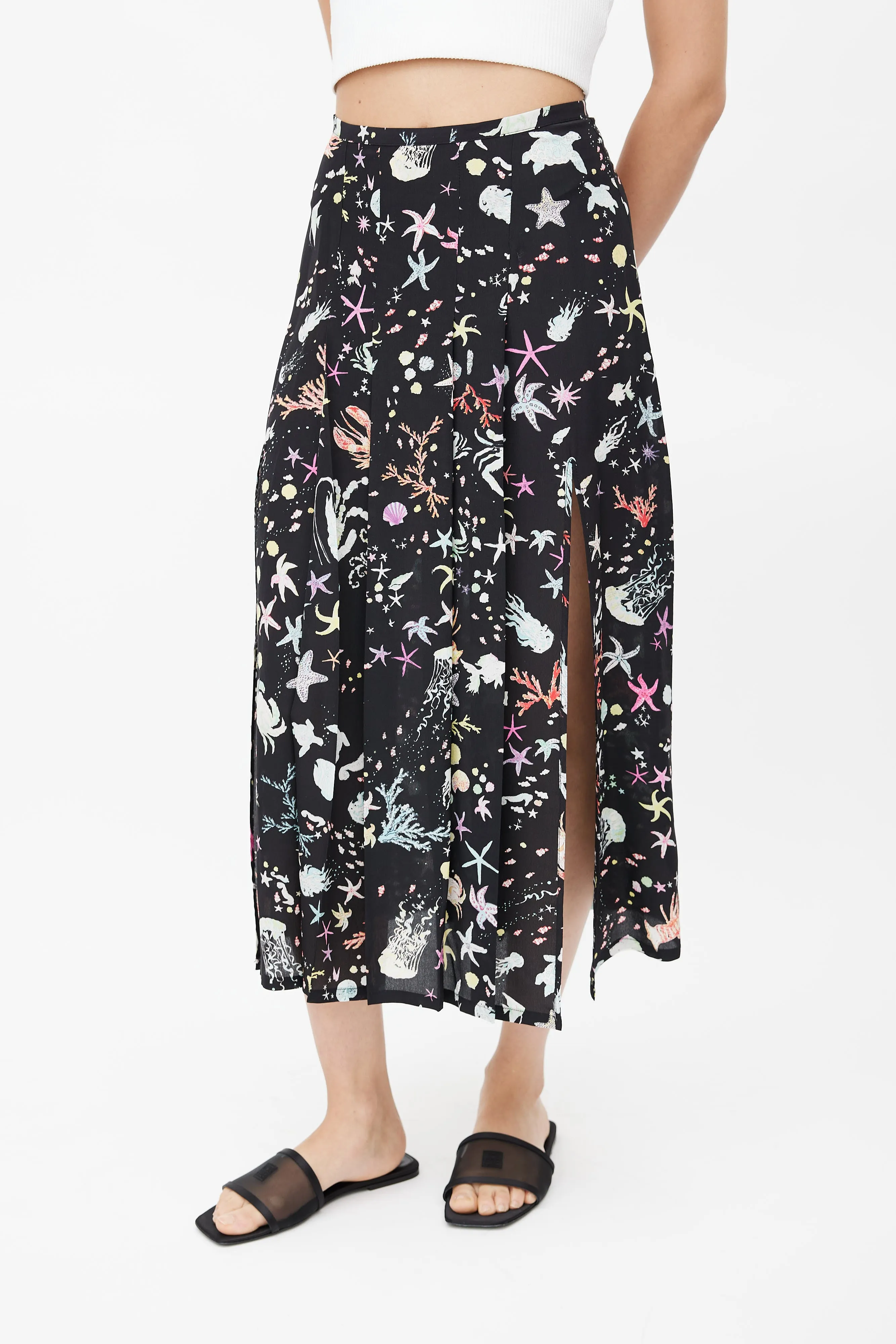 Black & Multicolour Pleated Ocean Skirt