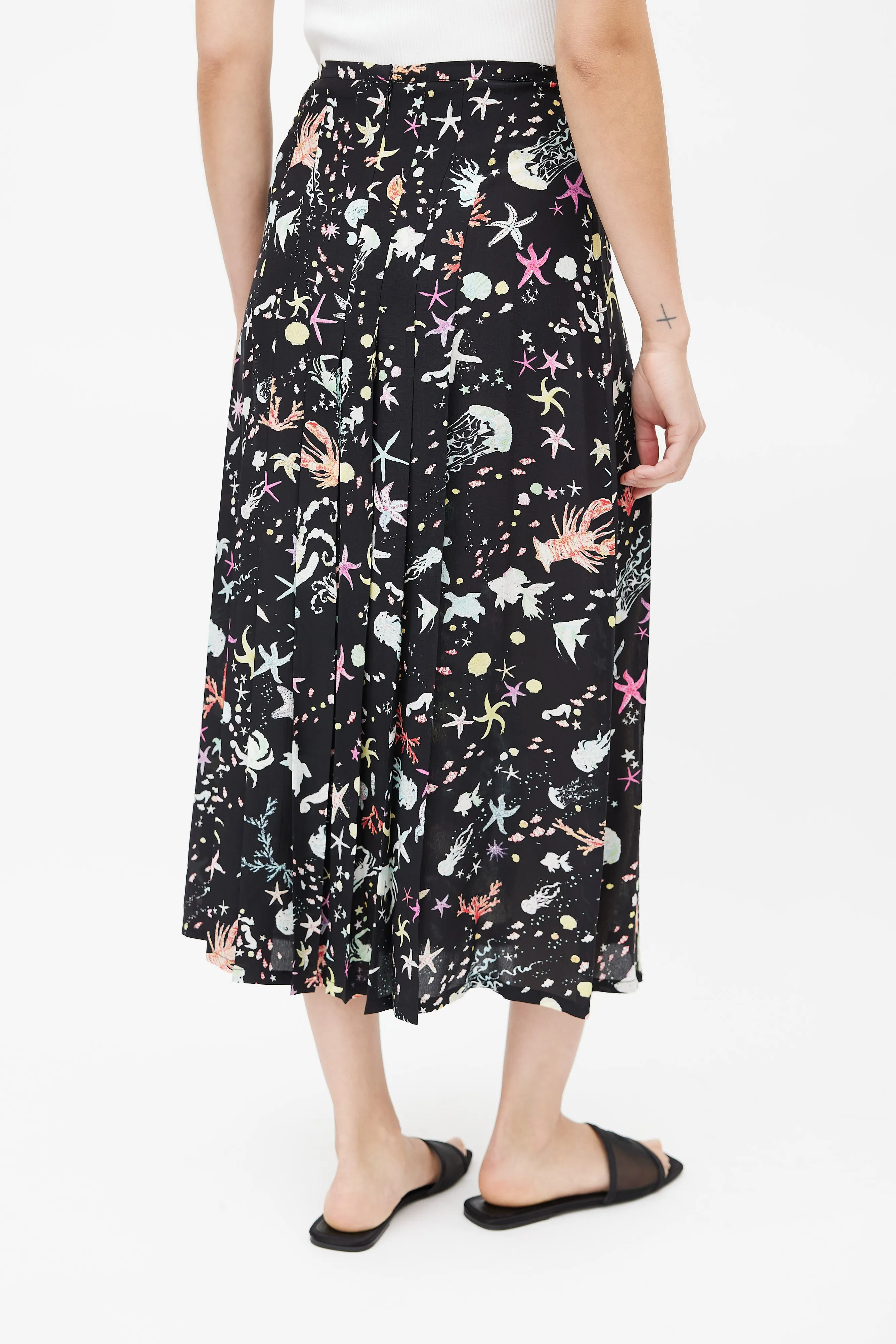 Black & Multicolour Pleated Ocean Skirt