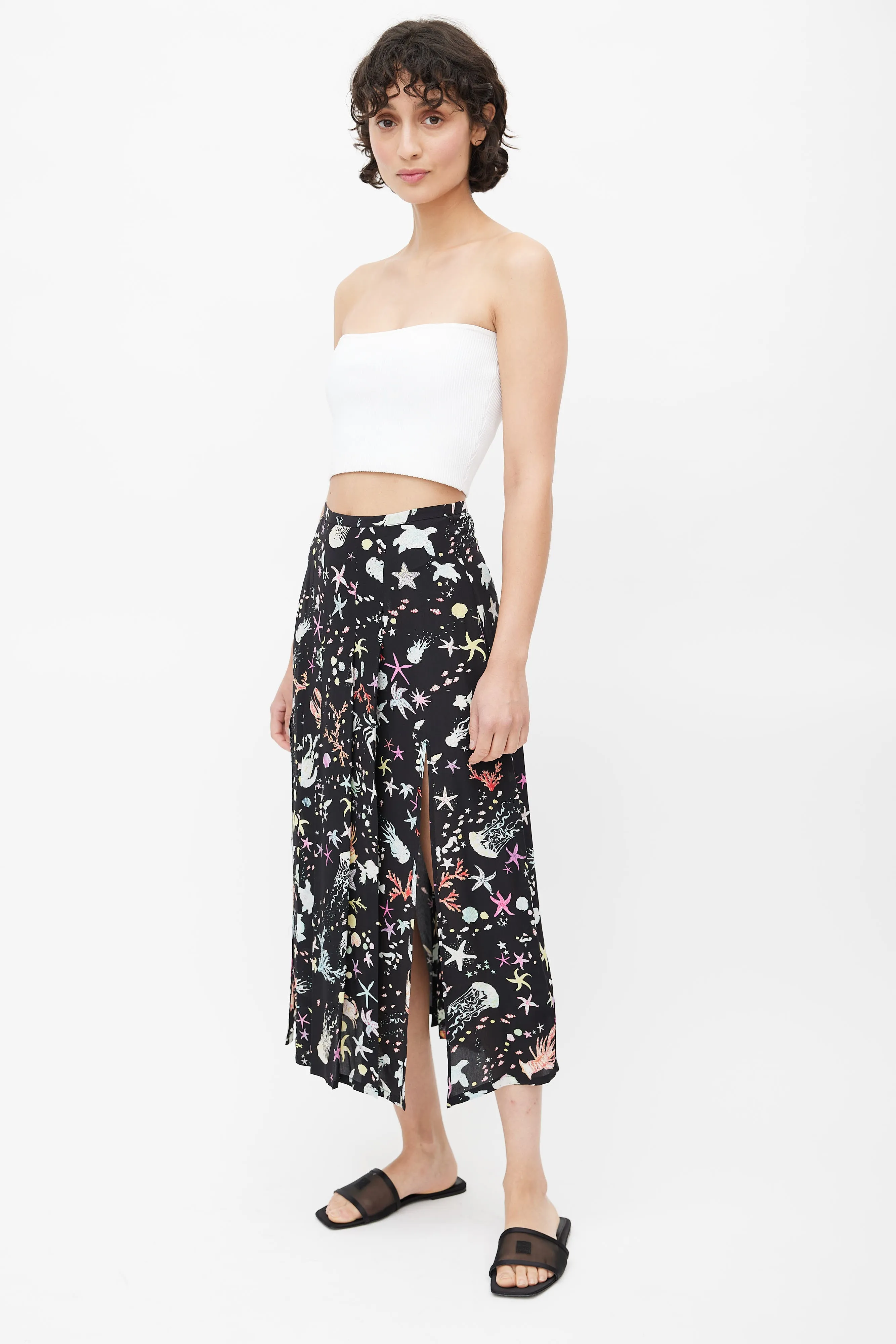 Black & Multicolour Pleated Ocean Skirt