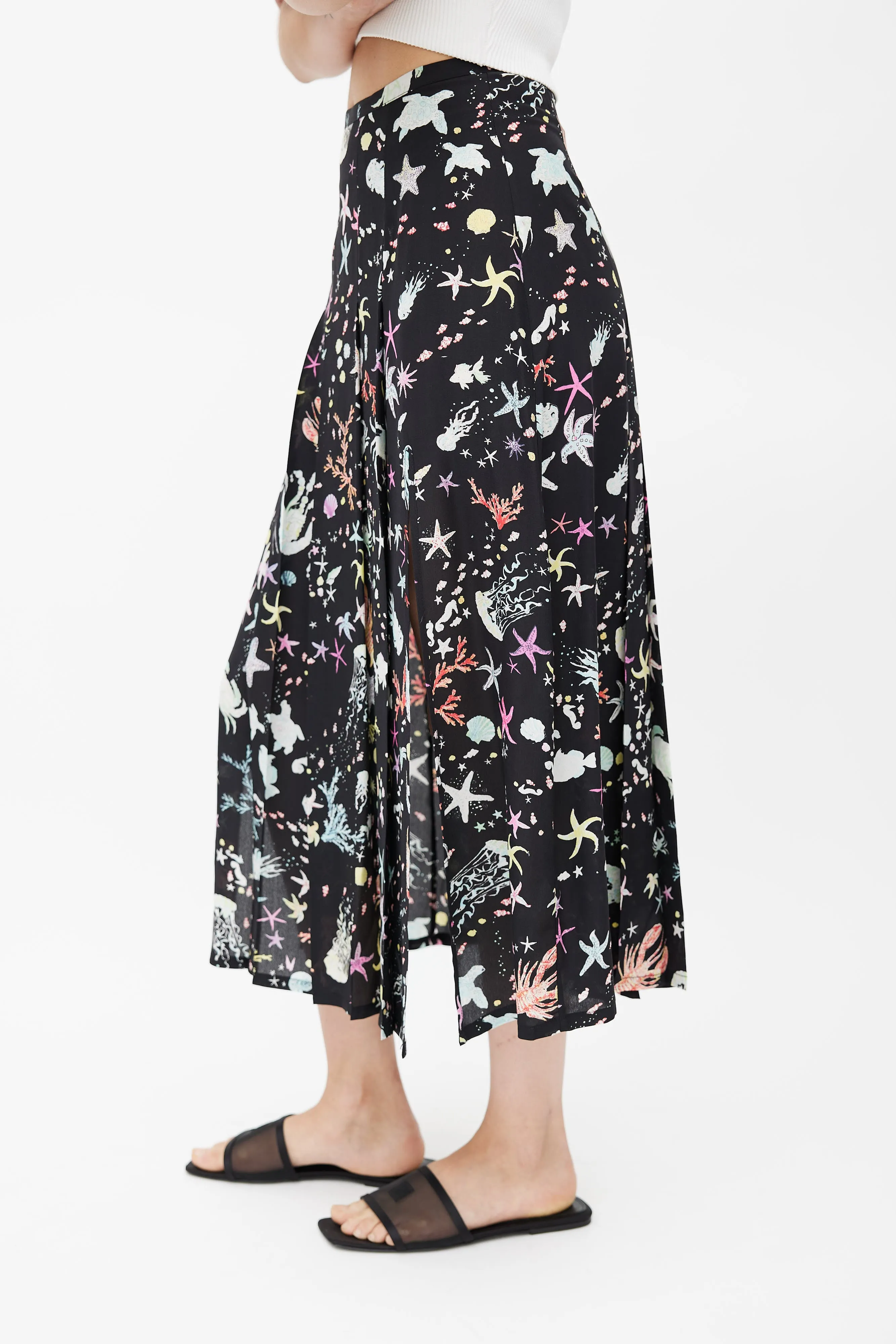 Black & Multicolour Pleated Ocean Skirt