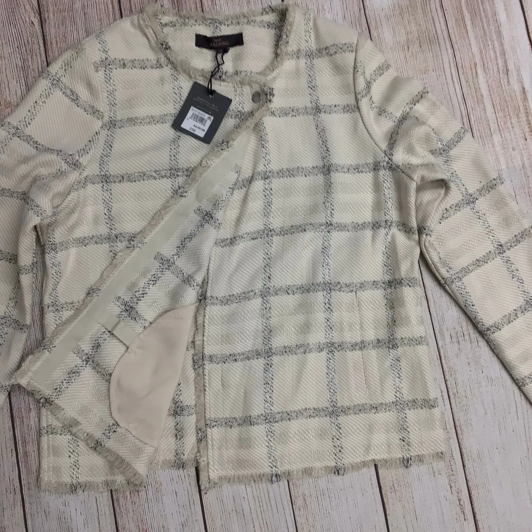 BNWT Next Tailoring Cream & Black Checked Frayed Jacket Size 16