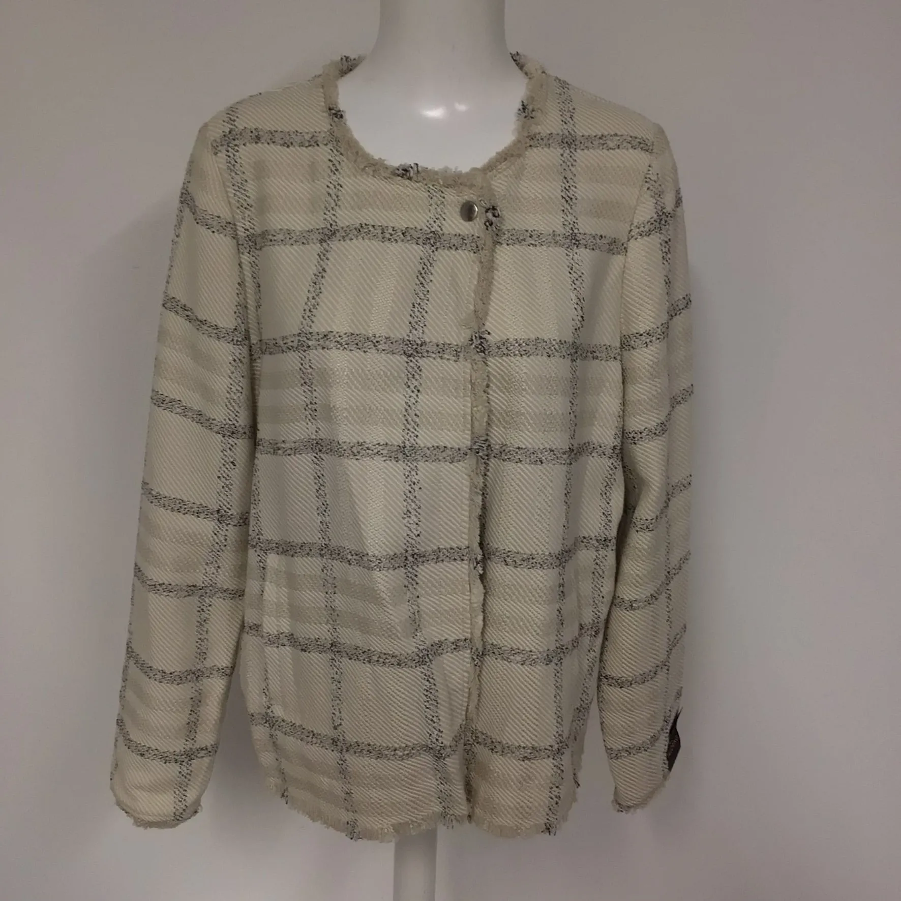 BNWT Next Tailoring Cream & Black Checked Frayed Jacket Size 16