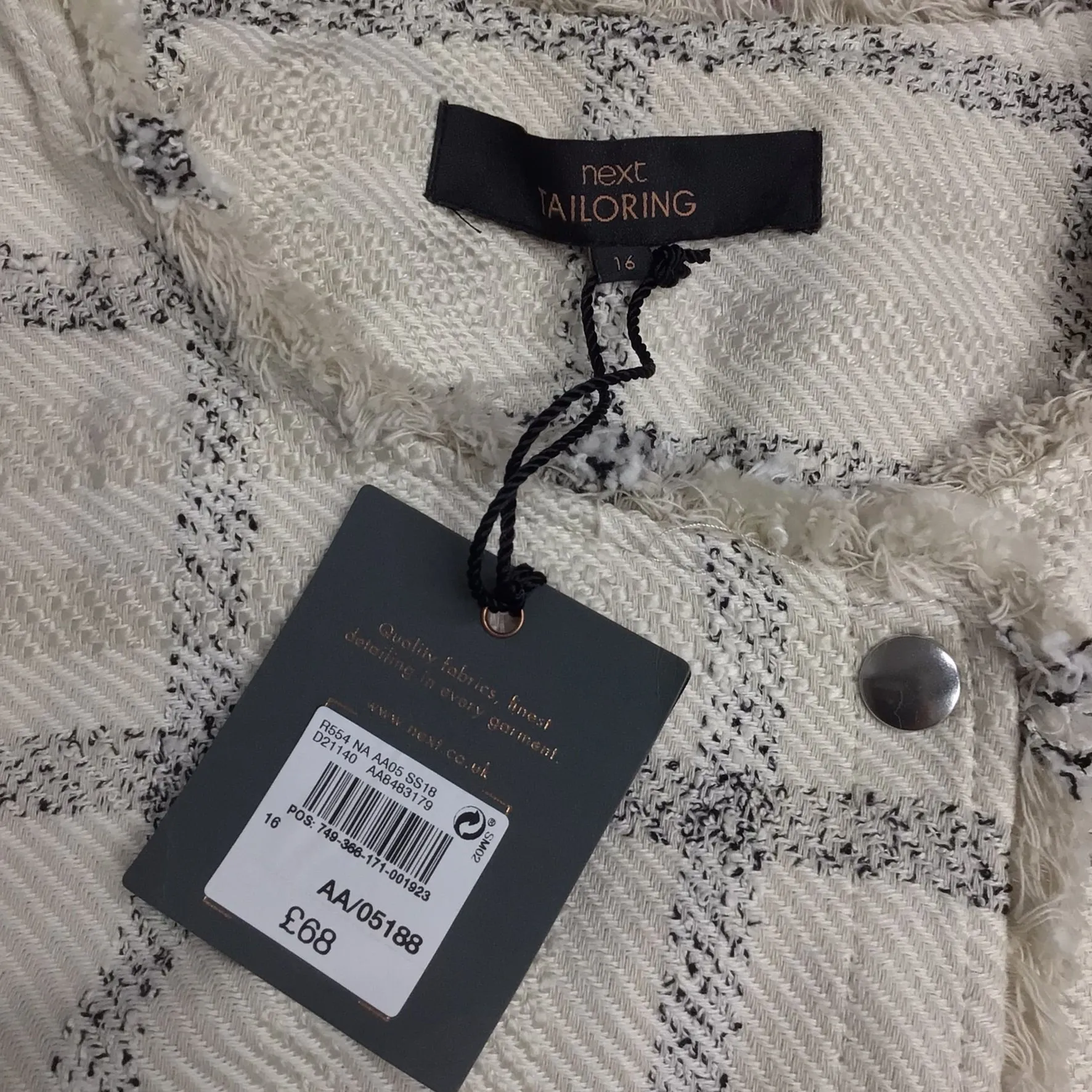 BNWT Next Tailoring Cream & Black Checked Frayed Jacket Size 16