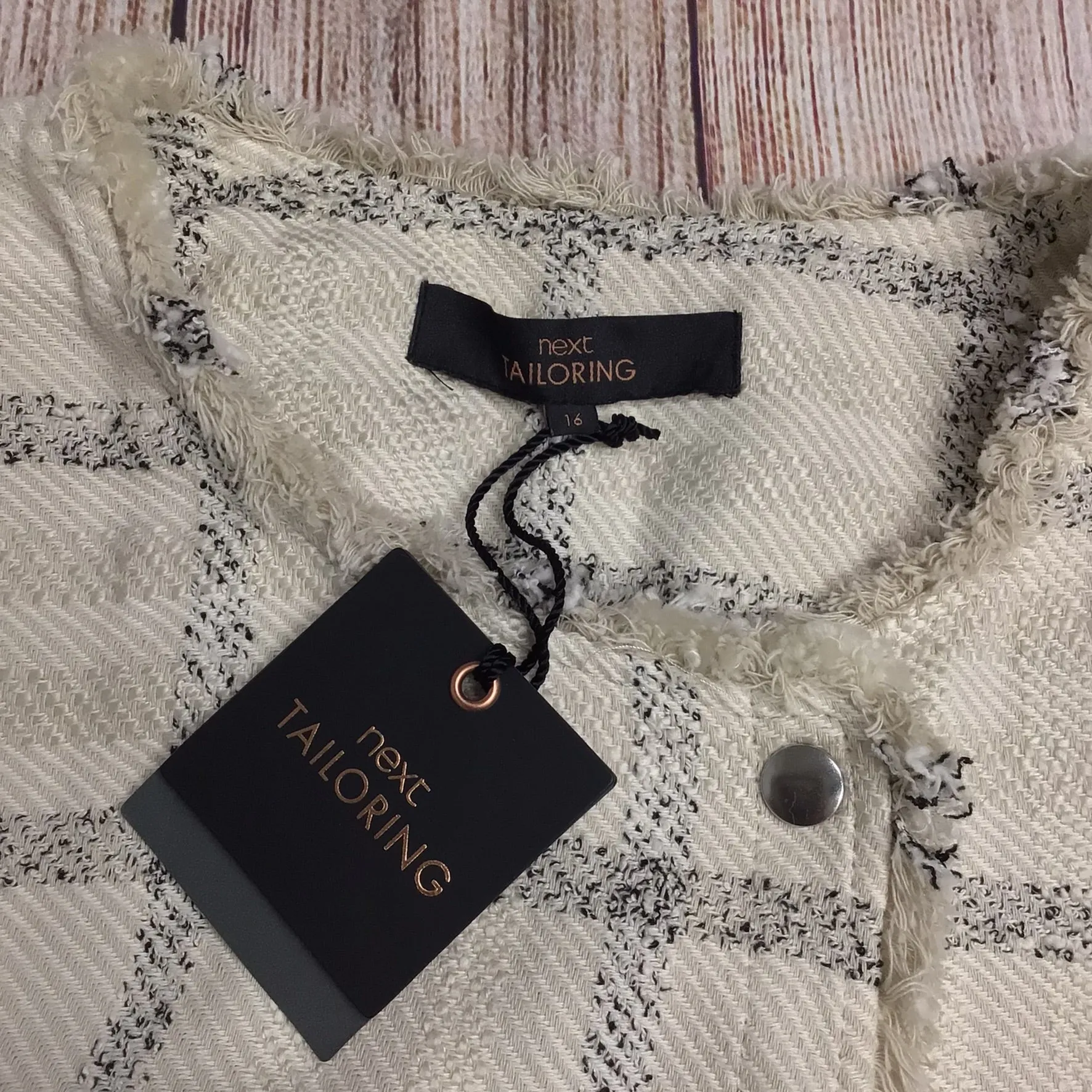 BNWT Next Tailoring Cream & Black Checked Frayed Jacket Size 16