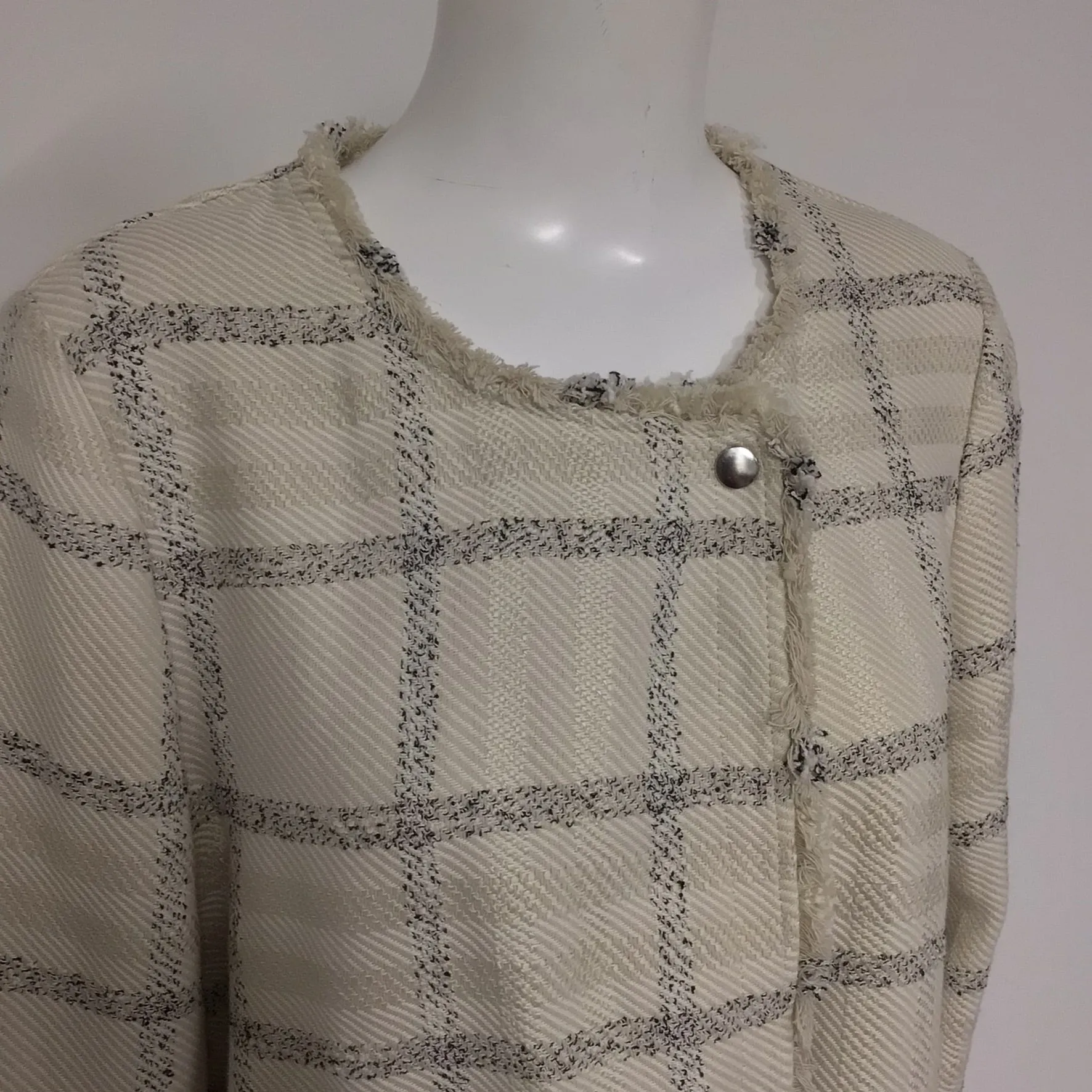 BNWT Next Tailoring Cream & Black Checked Frayed Jacket Size 16