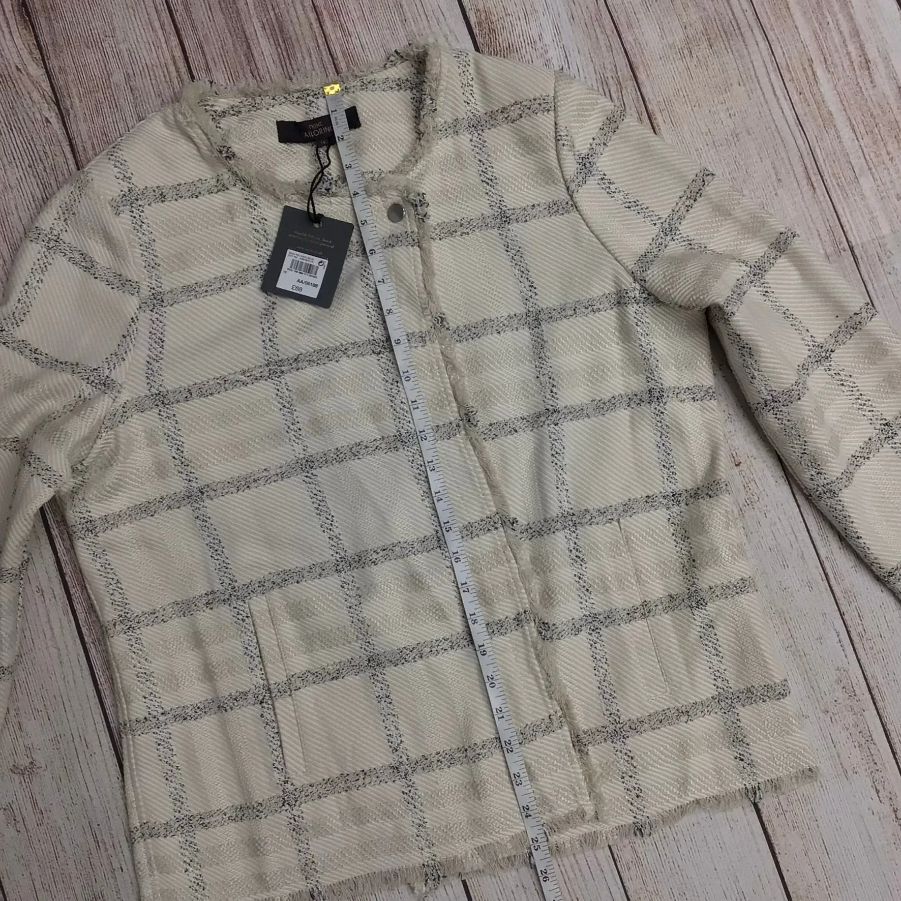 BNWT Next Tailoring Cream & Black Checked Frayed Jacket Size 16