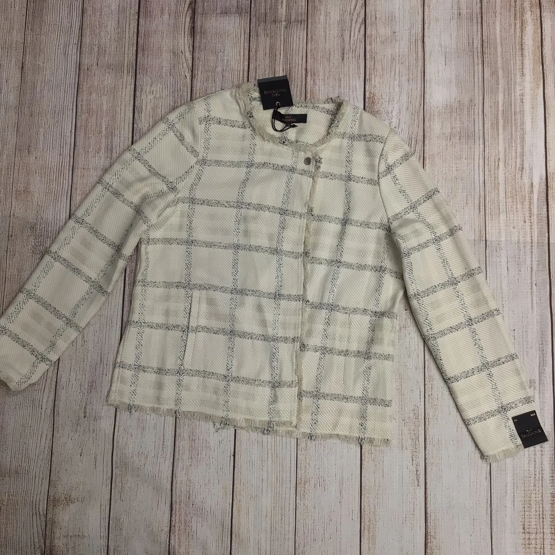 BNWT Next Tailoring Cream & Black Checked Frayed Jacket Size 16