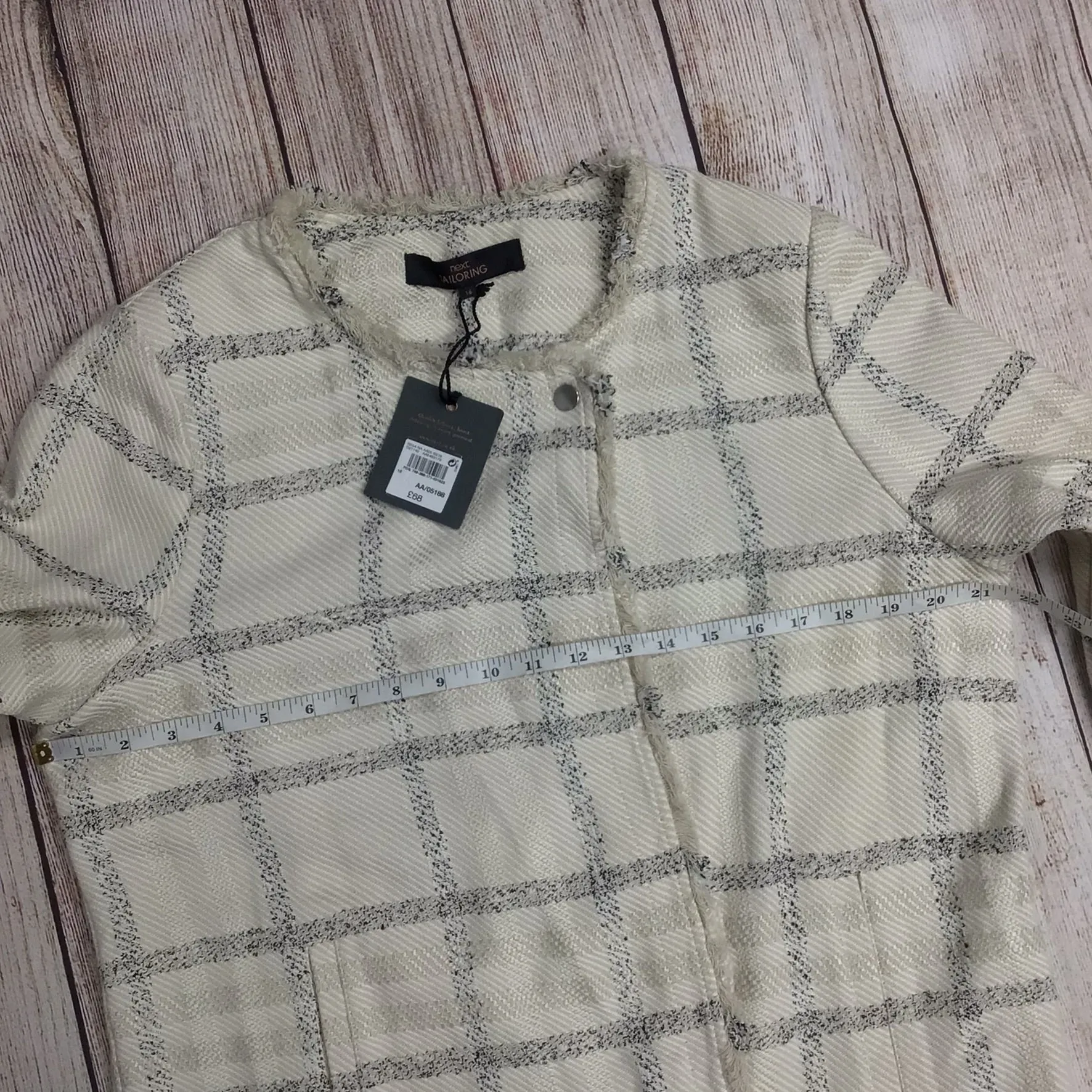 BNWT Next Tailoring Cream & Black Checked Frayed Jacket Size 16