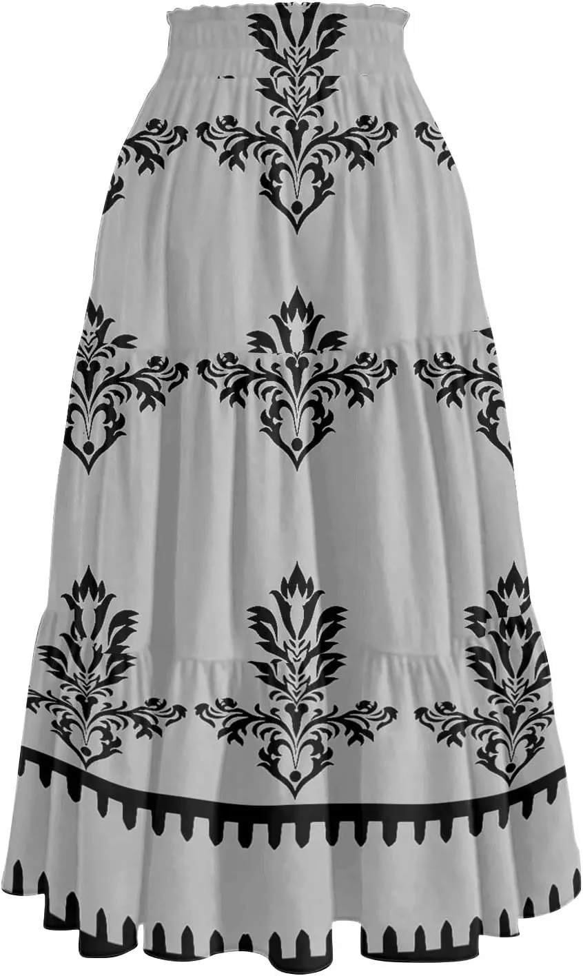 Boho Dresses for Women 2025 Loose Casual Trendy Floral Print Elastic Waist Lightweight Hawaiian Maxi Skirts, S-2XL
