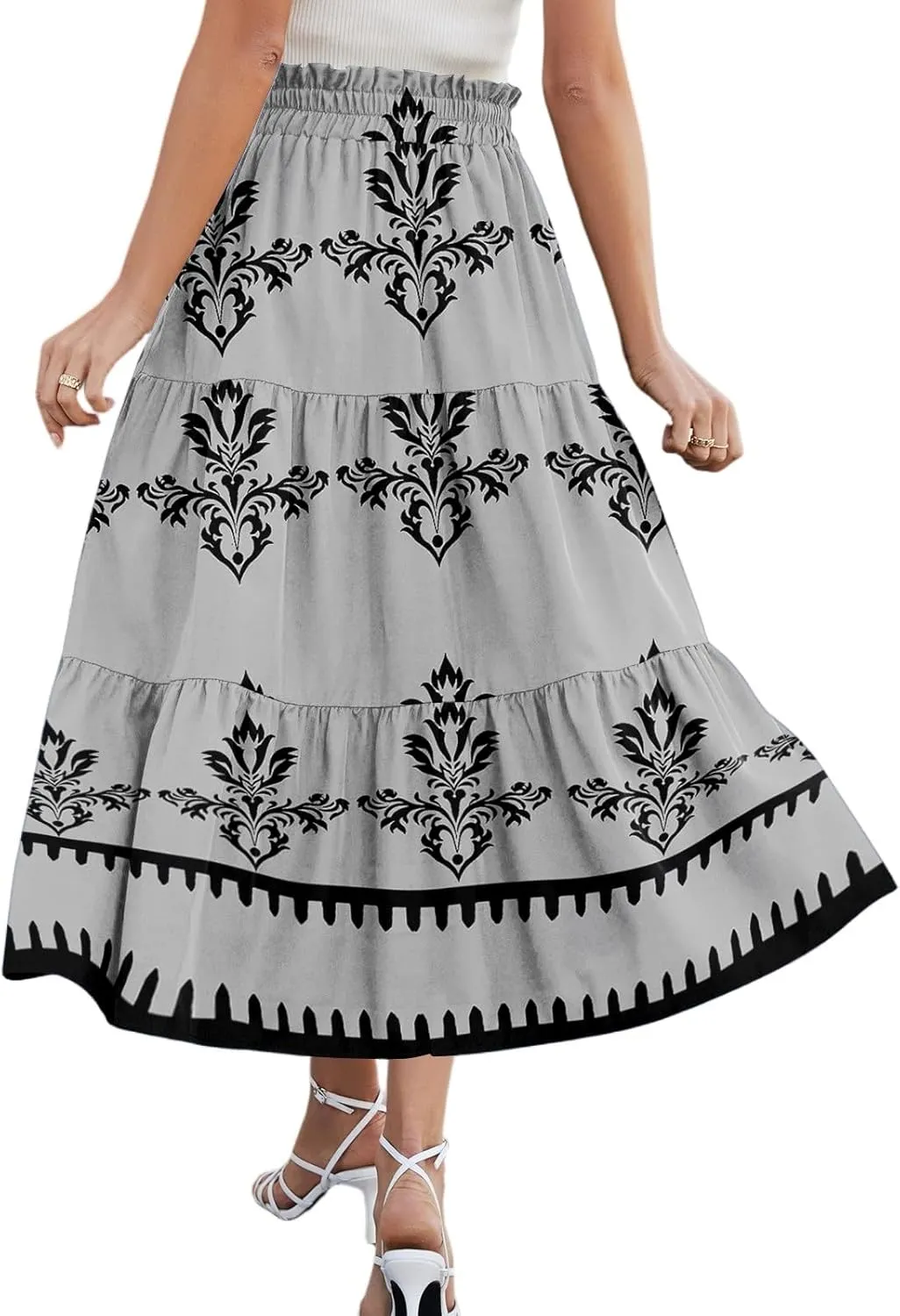 Boho Dresses for Women 2025 Loose Casual Trendy Floral Print Elastic Waist Lightweight Hawaiian Maxi Skirts, S-2XL