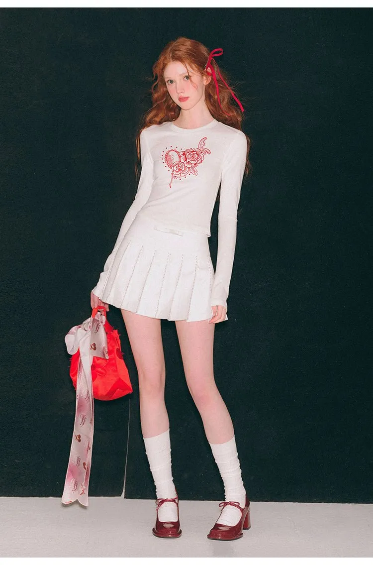 Bow Pleated Skirt In White