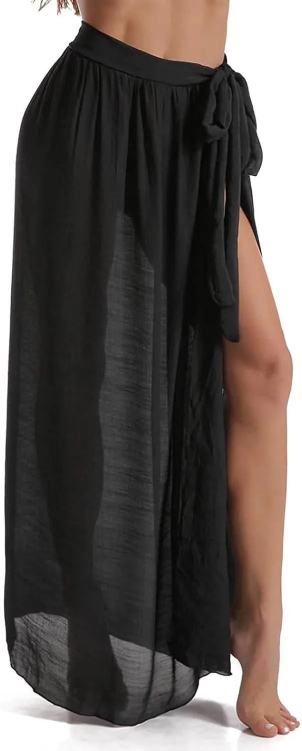 Cover Up Skirt Open Front Swimsuit Wrap Cover Ups Summer Beach Skirts with Slit for Women Sheer Cover Ups