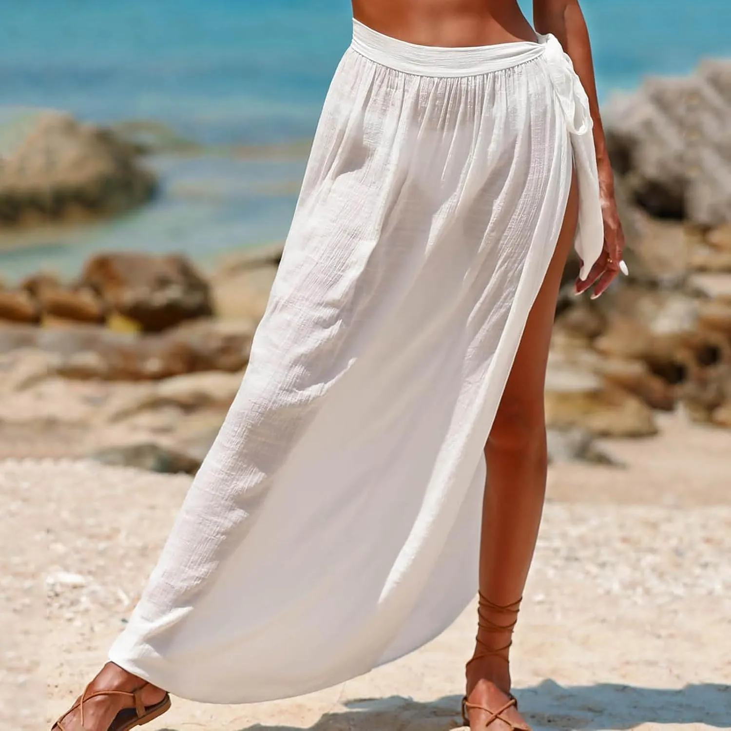 Cover Up Skirt Open Front Swimsuit Wrap Cover Ups Summer Beach Skirts with Slit for Women Sheer Cover Ups