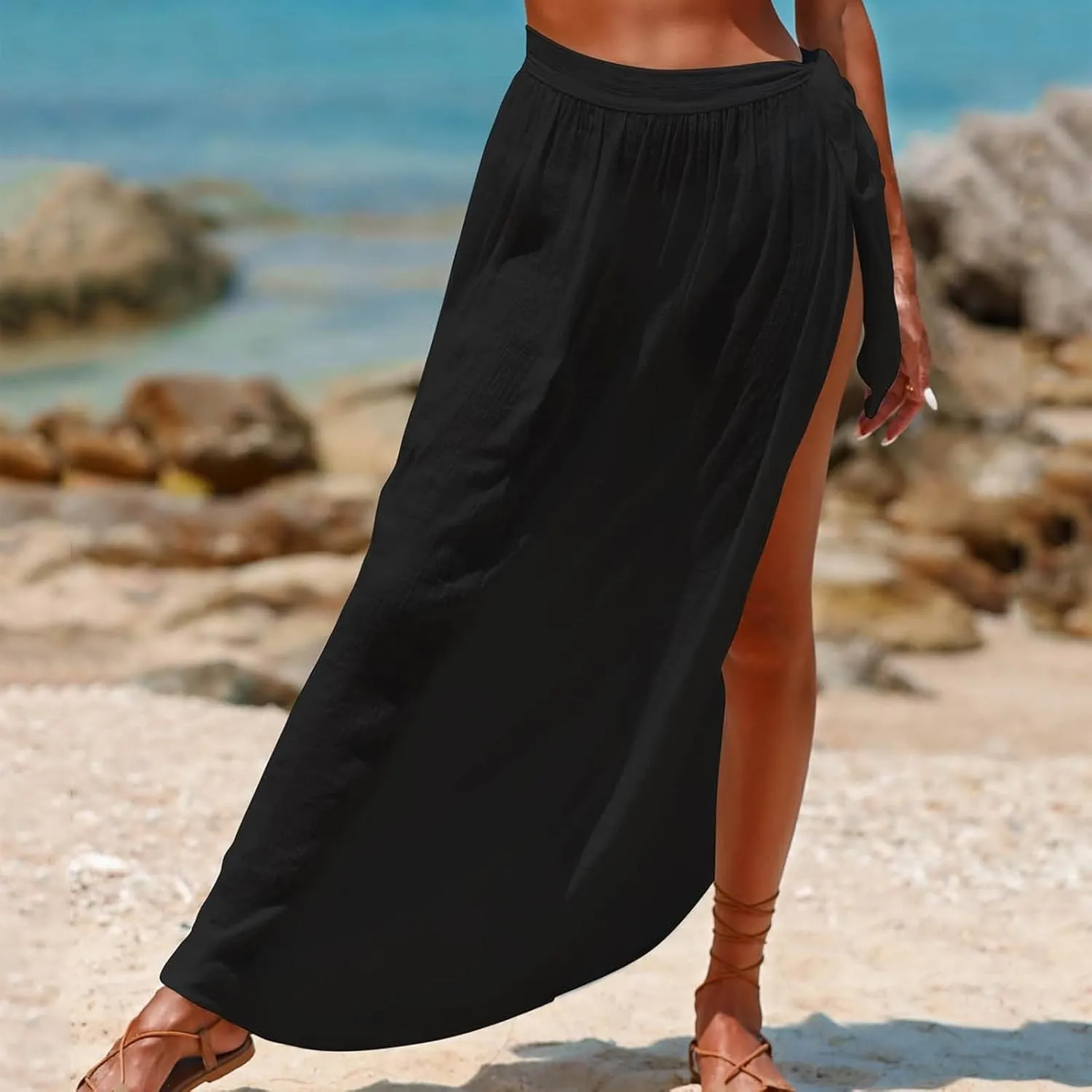 Cover Up Skirt Open Front Swimsuit Wrap Cover Ups Summer Beach Skirts with Slit for Women Sheer Cover Ups