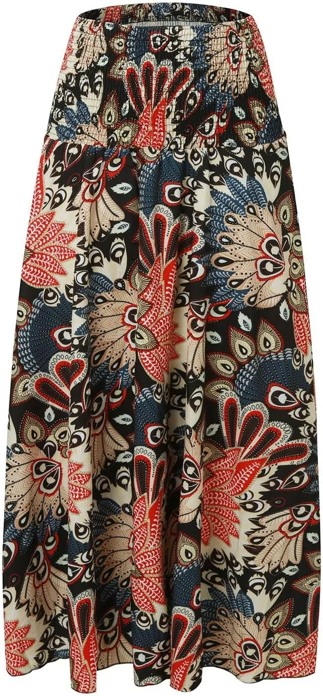 Cute Skirts for Women Trendy High Elastic Waist Paisley Print Loose Pleated Long Flowy Maxi Skirts Ladies Boha Dress