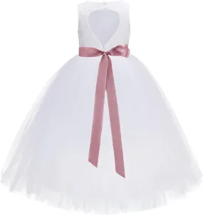 ekidsbridal Floral Lace Heart Cutout Flower Girl Dress Wedding Reception 172R