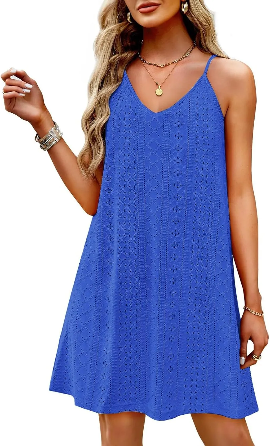 Eyelet Dresses for Women 2025 Beach Cover Up Casual Boho Floral Dress Vacation Sleeveless Cute Midi Tank Top Dress