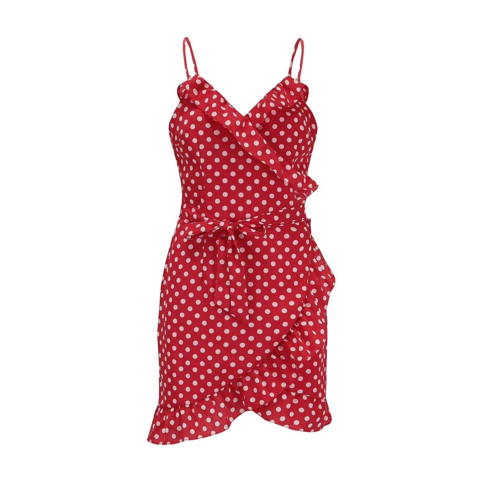 FashionSierra - Women Boho Floral Dress Ladies Summer Beach Polka Dot Sleeveless Party Ruffle V Neck Mini Sundress Holiday Clothing