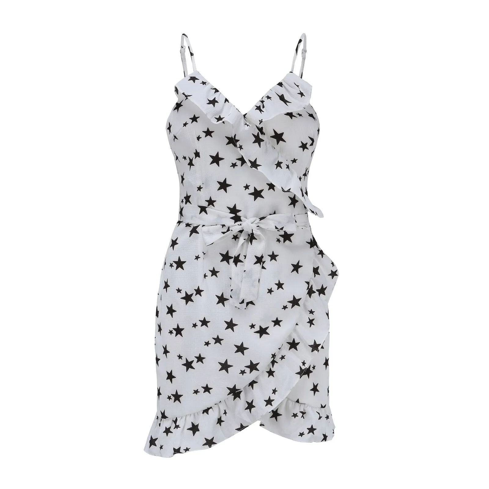 FashionSierra - Women Boho Floral Dress Ladies Summer Beach Polka Dot Sleeveless Party Ruffle V Neck Mini Sundress Holiday Clothing