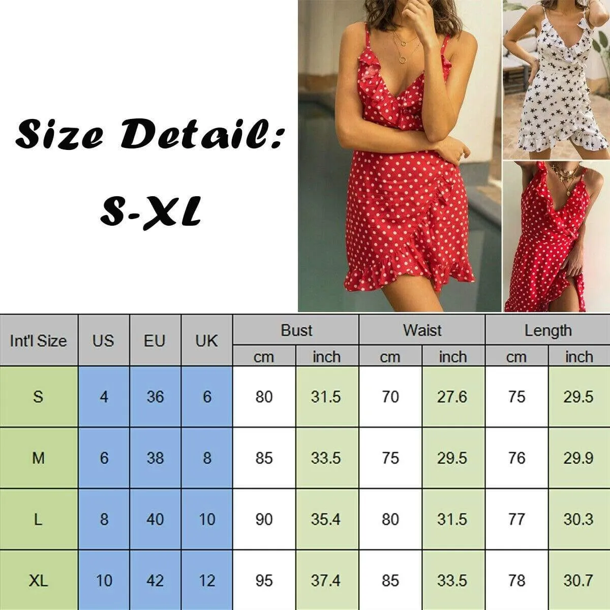 FashionSierra - Women Boho Floral Dress Ladies Summer Beach Polka Dot Sleeveless Party Ruffle V Neck Mini Sundress Holiday Clothing