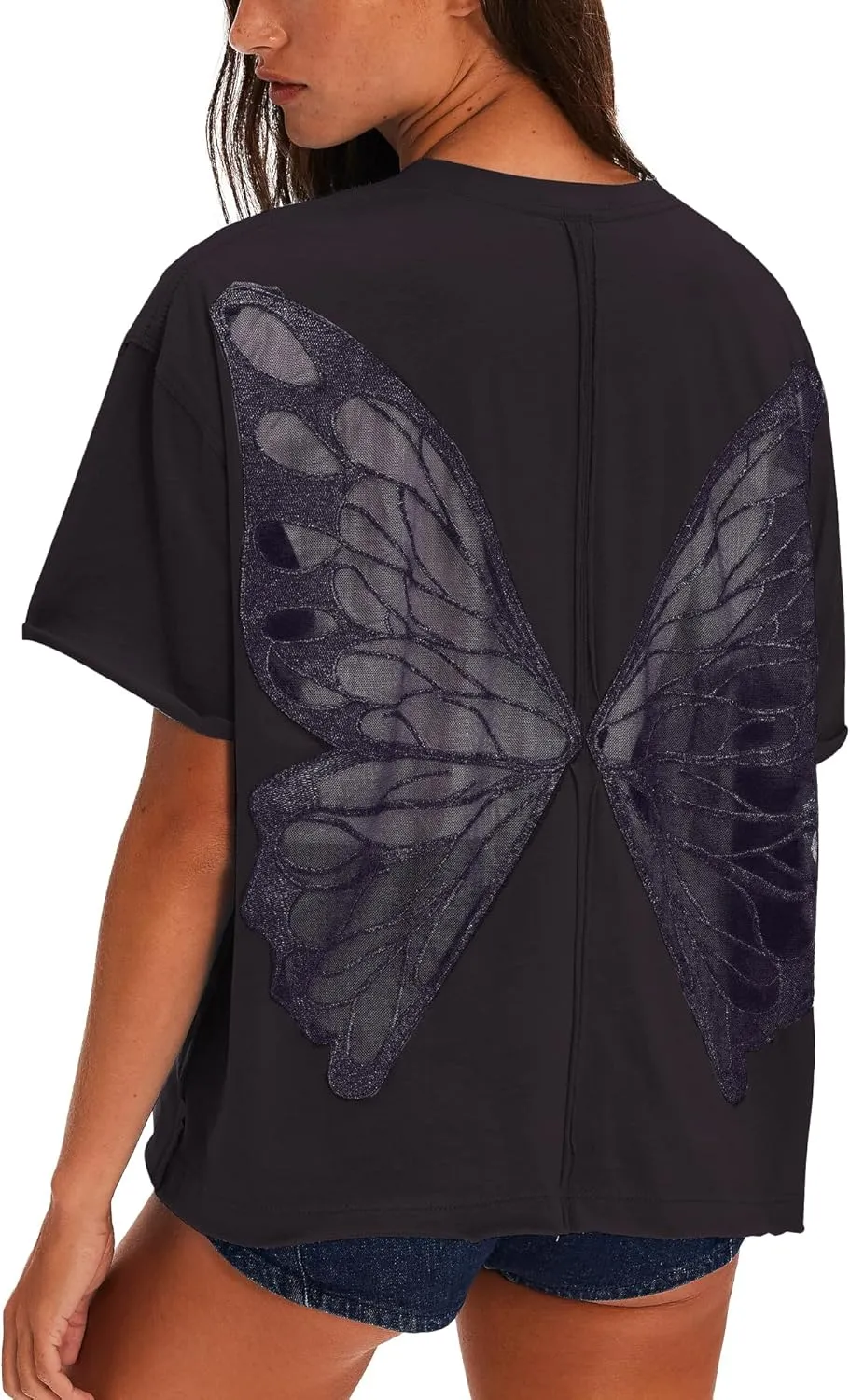 Gacaky Summer Tops Womens Solid T Shirts for Women Casual Loose Oversized Butterfly Embroidered Y2K 2025 Shirts Basic Tee