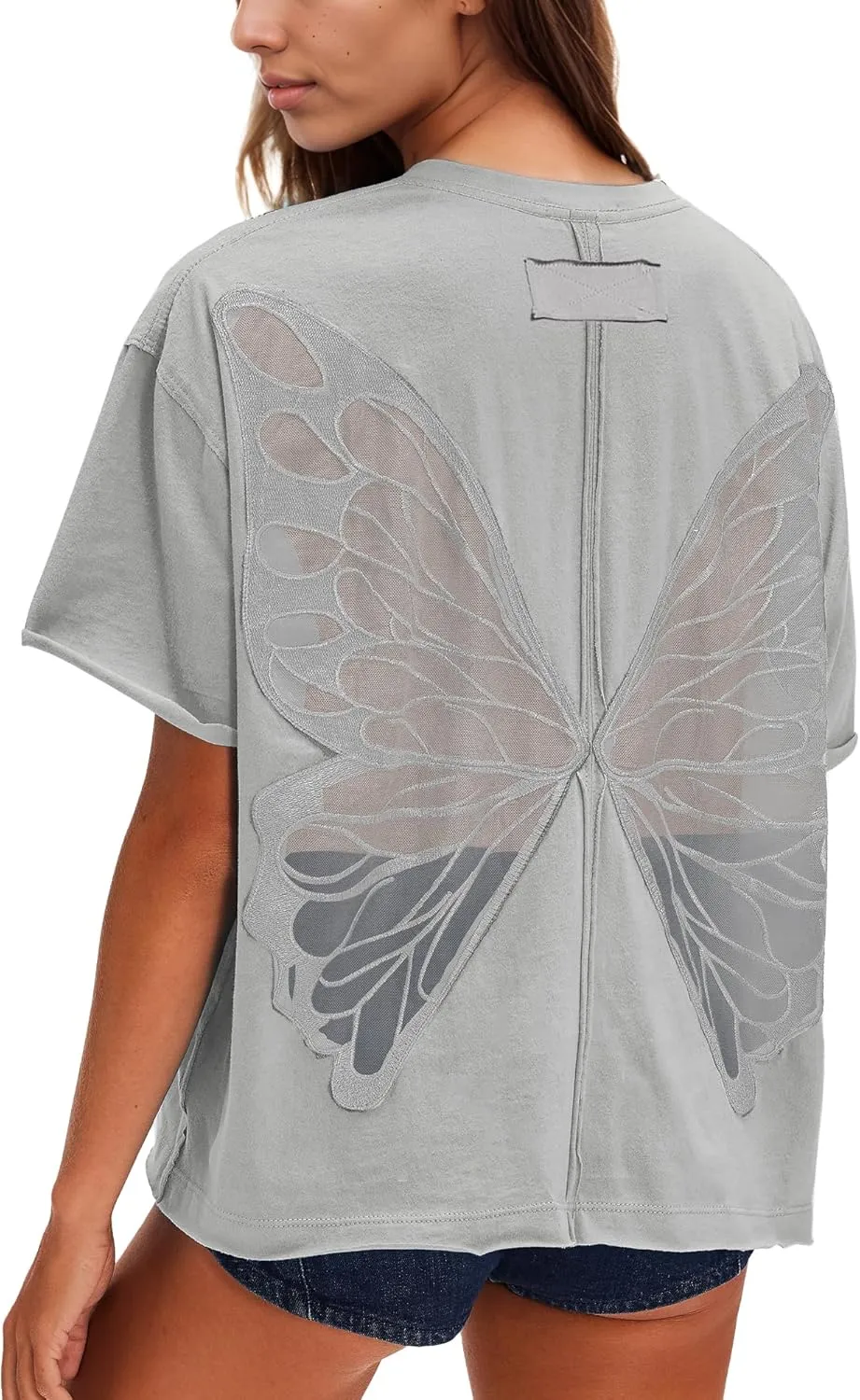 Gacaky Summer Tops Womens Solid T Shirts for Women Casual Loose Oversized Butterfly Embroidered Y2K 2025 Shirts Basic Tee