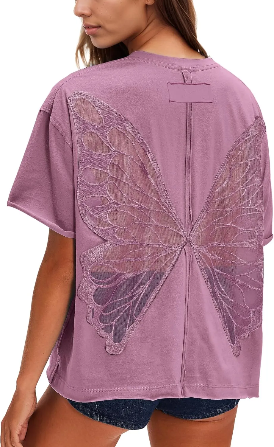Gacaky Summer Tops Womens Solid T Shirts for Women Casual Loose Oversized Butterfly Embroidered Y2K 2025 Shirts Basic Tee