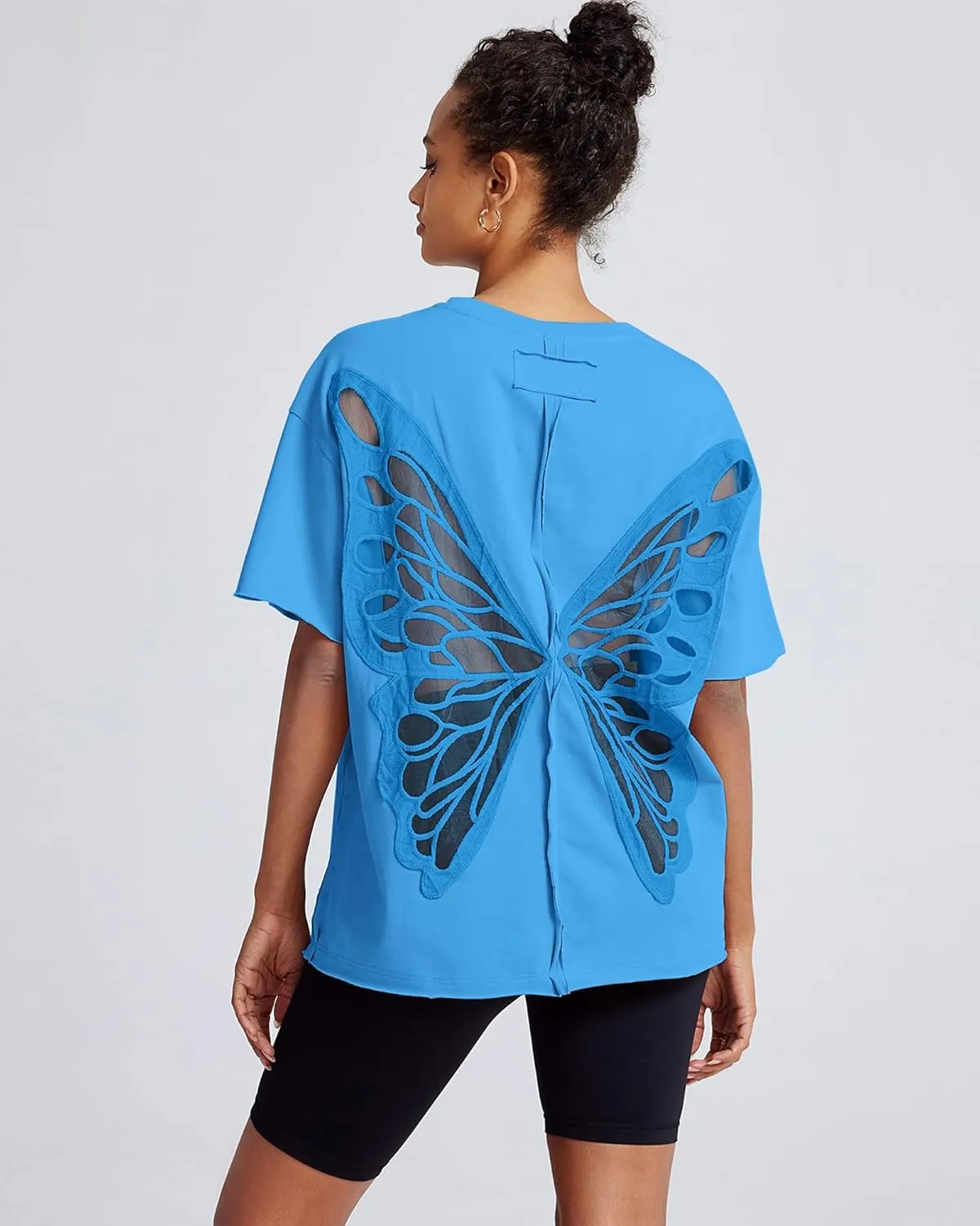 Gacaky Summer Tops Womens Solid T Shirts for Women Casual Loose Oversized Butterfly Embroidered Y2K 2025 Shirts Basic Tee