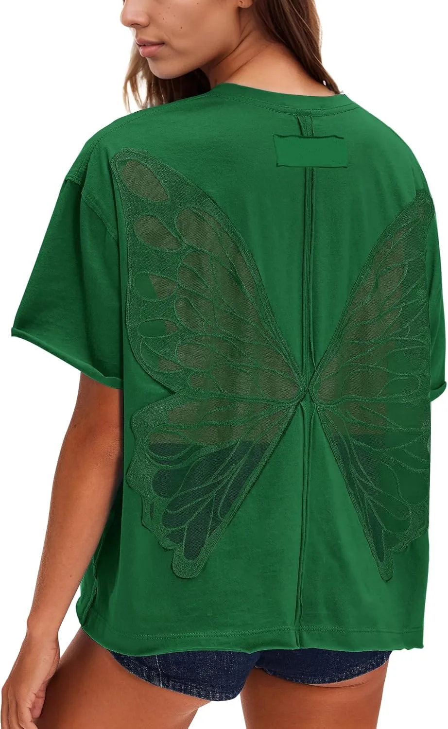 Gacaky Summer Tops Womens Solid T Shirts for Women Casual Loose Oversized Butterfly Embroidered Y2K 2025 Shirts Basic Tee