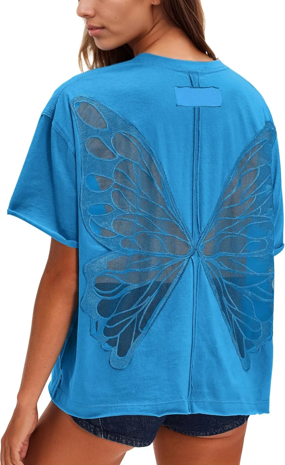 Gacaky Summer Tops Womens Solid T Shirts for Women Casual Loose Oversized Butterfly Embroidered Y2K 2025 Shirts Basic Tee