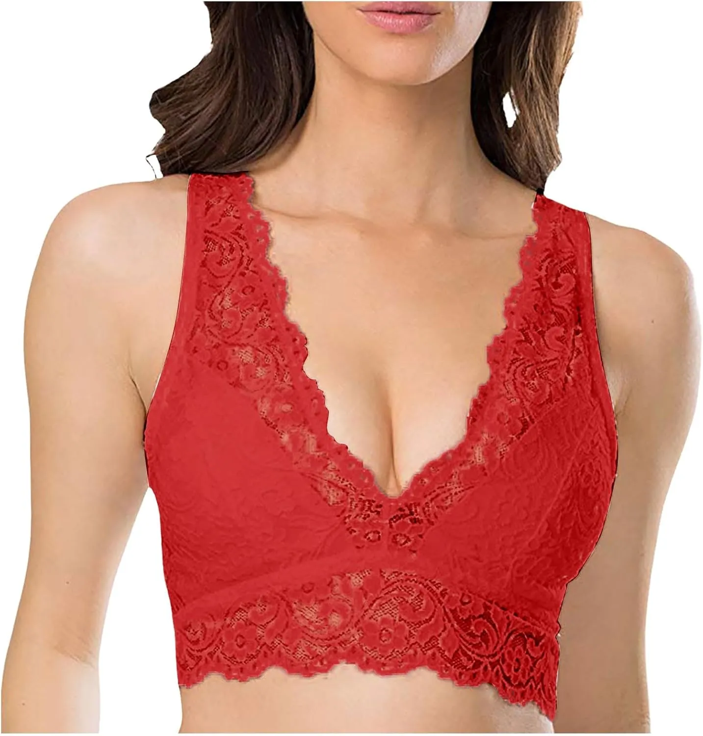 Lace Bralette for Women Triangle Deep V No Underwire Bras Push Up No Padded Minimizer Bras Comfort Everyday Bra