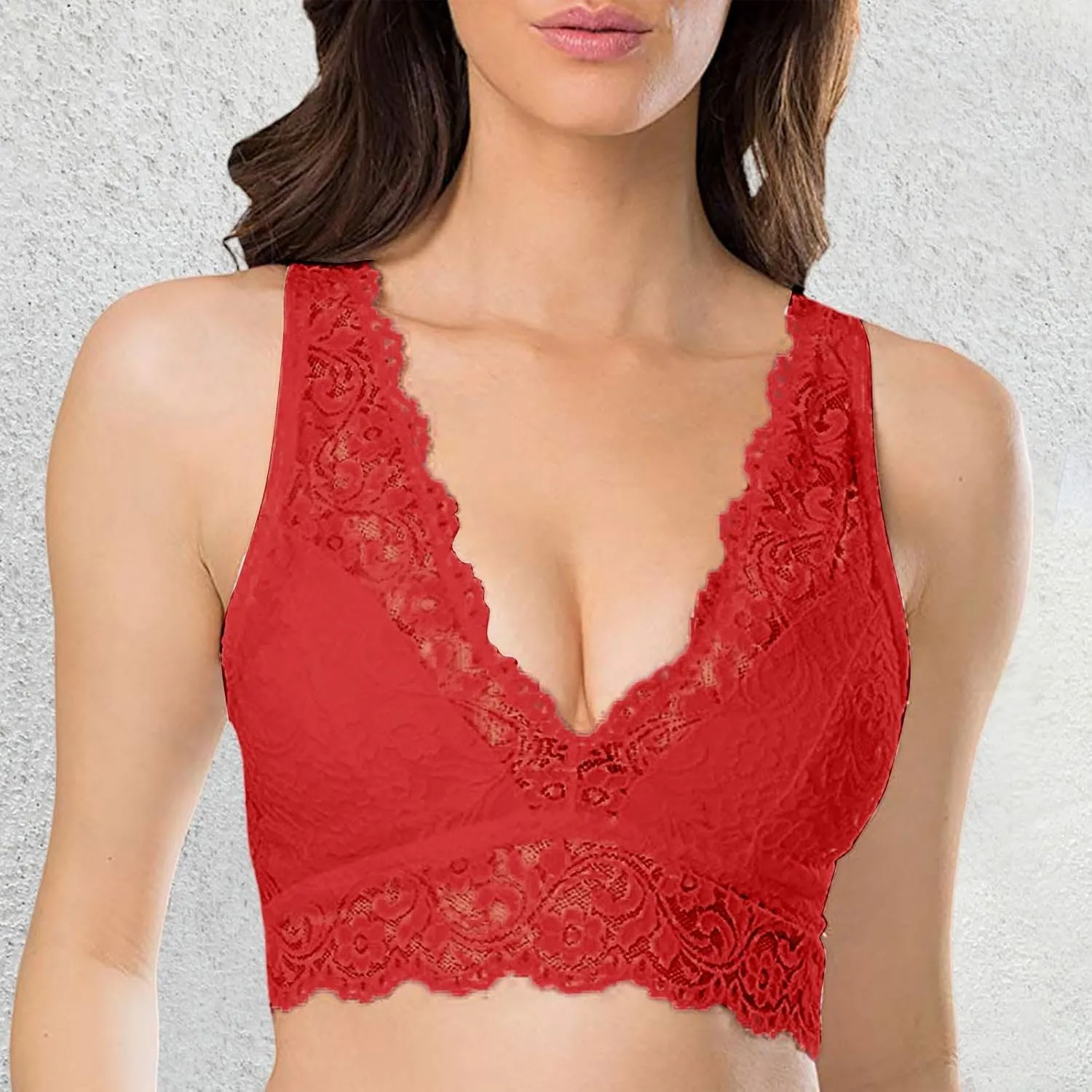 Lace Bralette for Women Triangle Deep V No Underwire Bras Push Up No Padded Minimizer Bras Comfort Everyday Bra