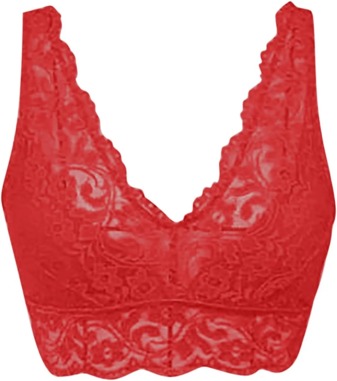 Lace Bralette for Women Triangle Deep V No Underwire Bras Push Up No Padded Minimizer Bras Comfort Everyday Bra