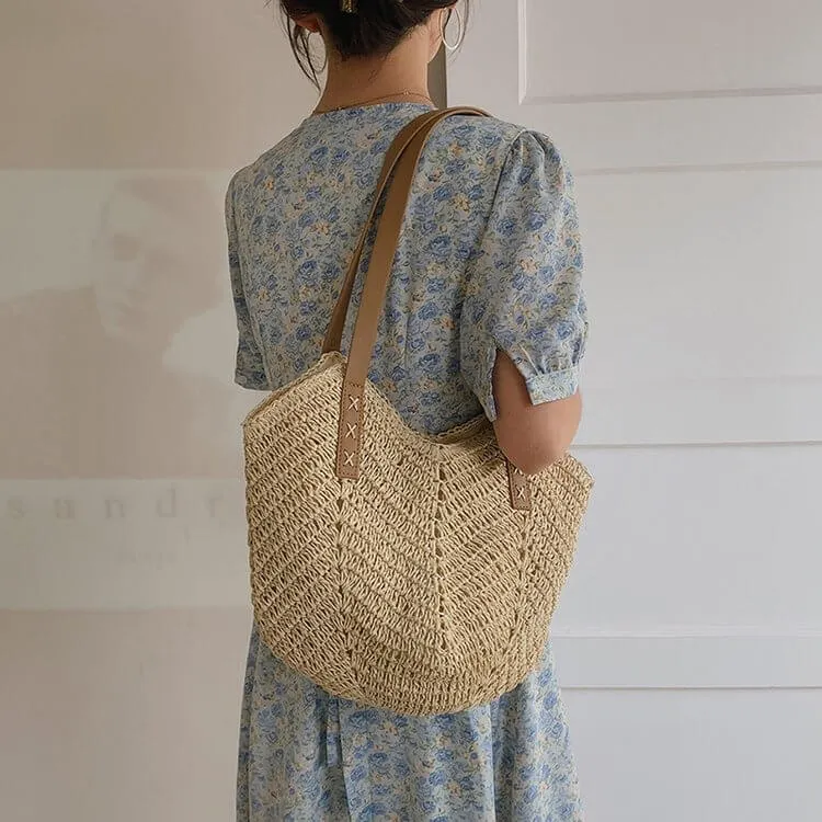 Ladies Straw Tote Bag With Zipper -Showtown
