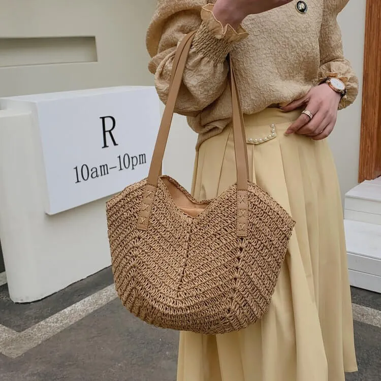Ladies Straw Tote Bag With Zipper -Showtown
